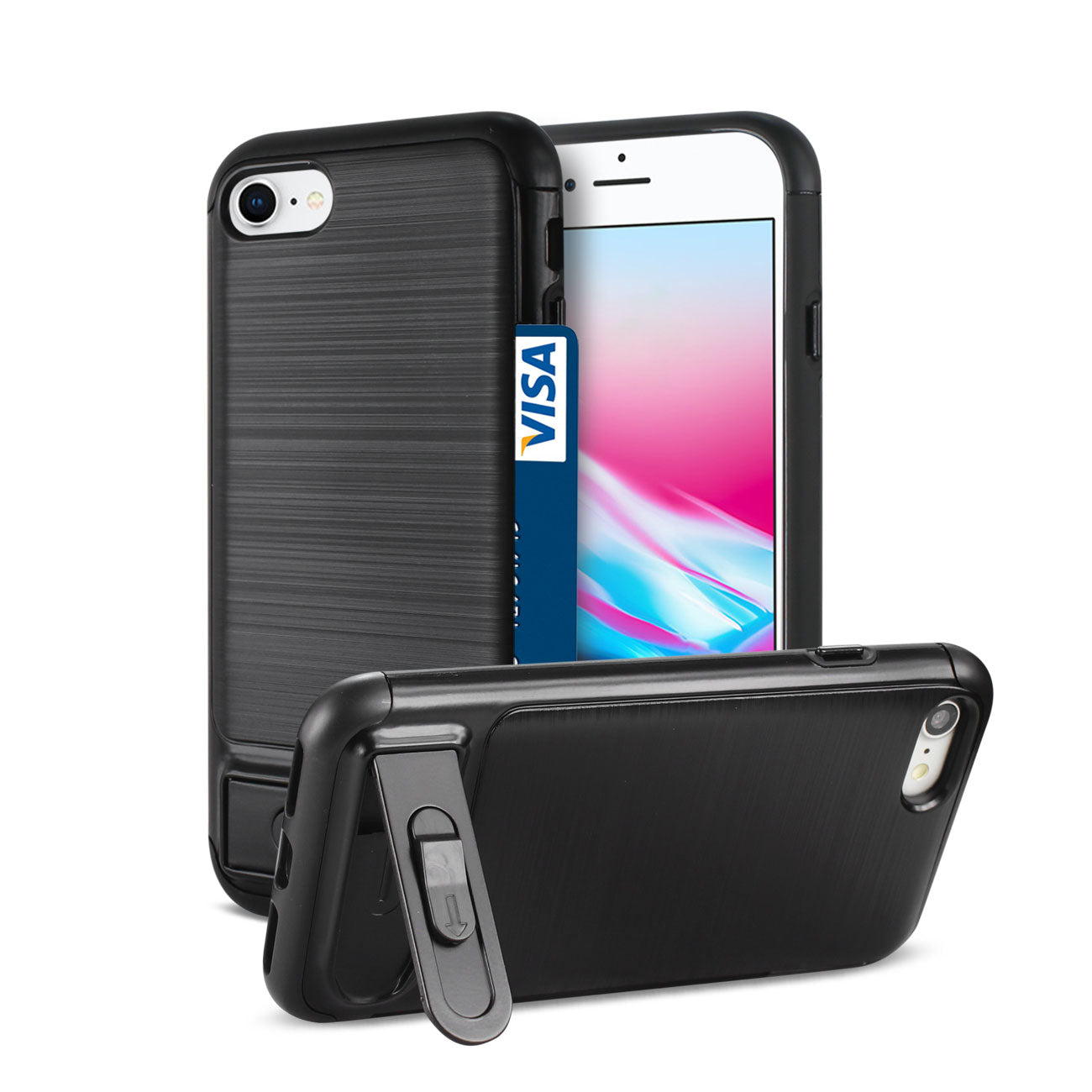 iPhone Semi-Automatic Card Holding Wallet Case iPhone 7/8/SE2 Black Color