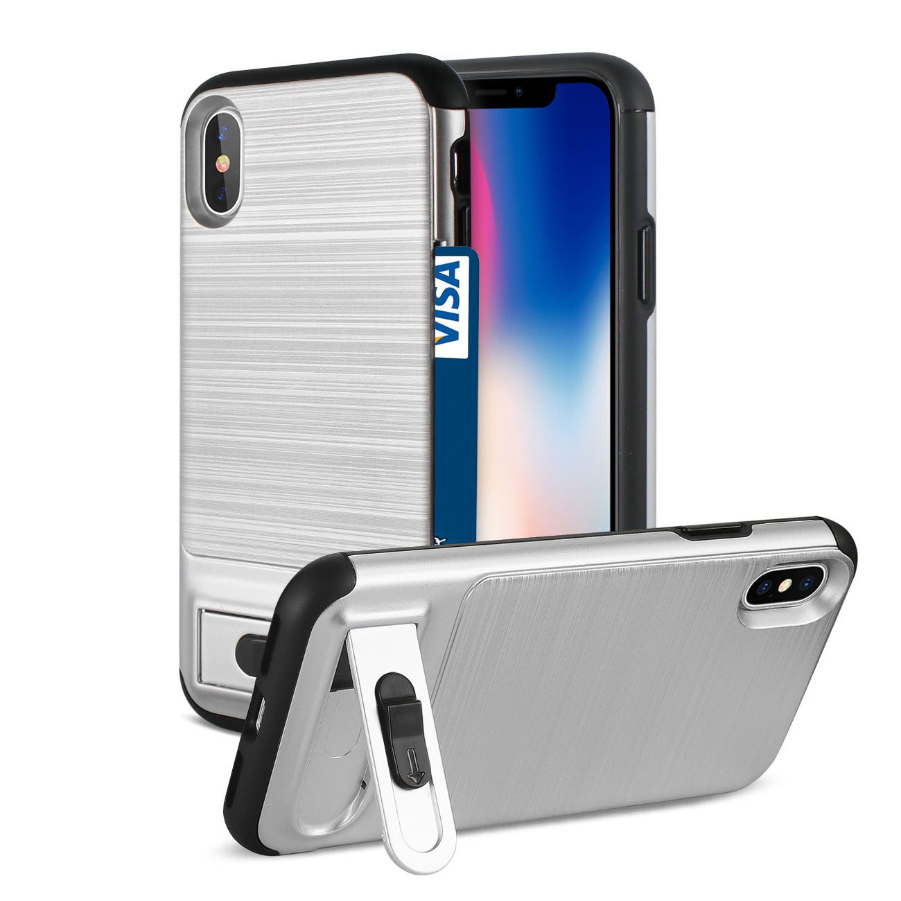 iPhone Semi-Automatic Card Holding Wallet Case for Apple iPhone X Silver Color