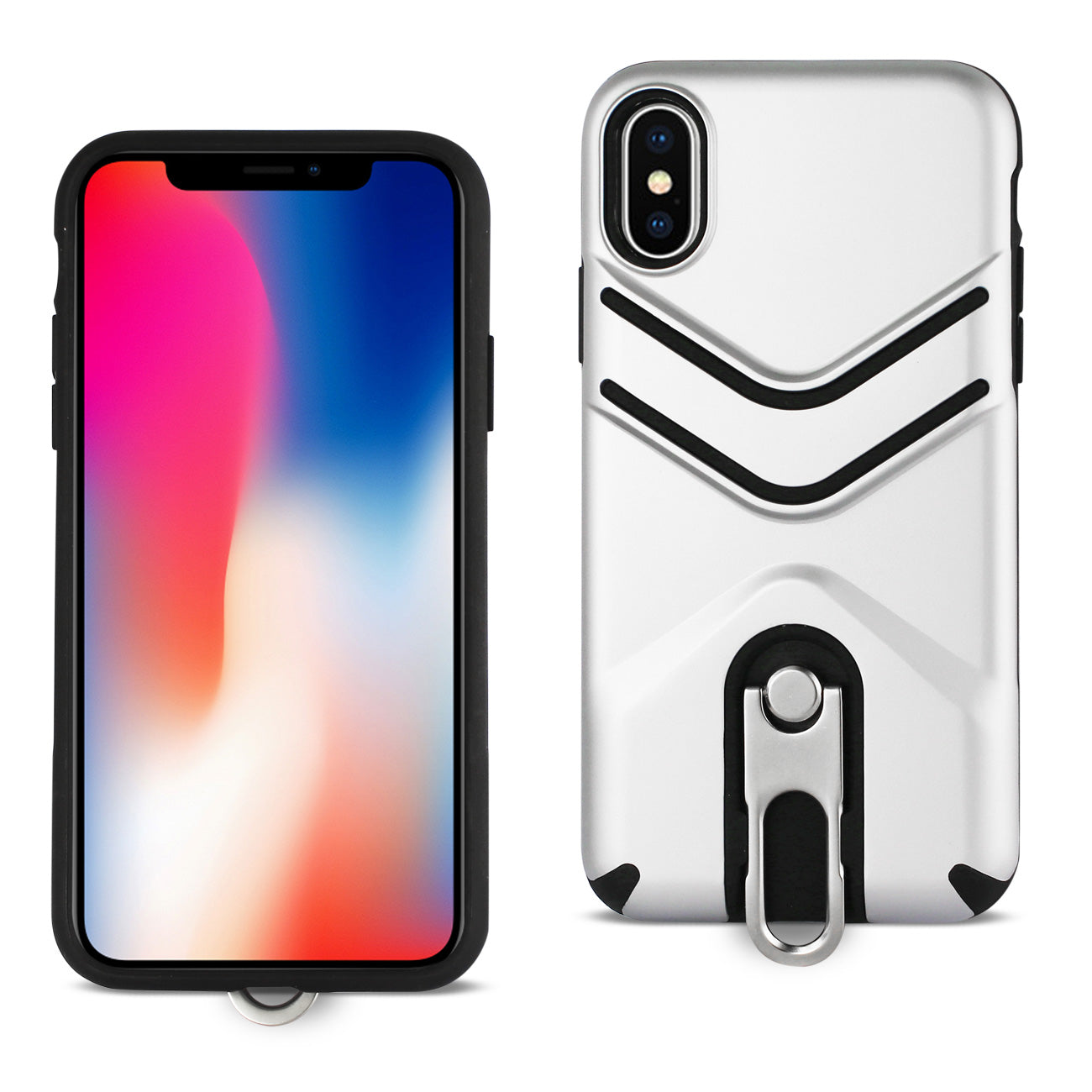 Cover PC TPU Protective With 360 Degree Rotatable Stand Slim-Fit Apple iPhone X Silver Color