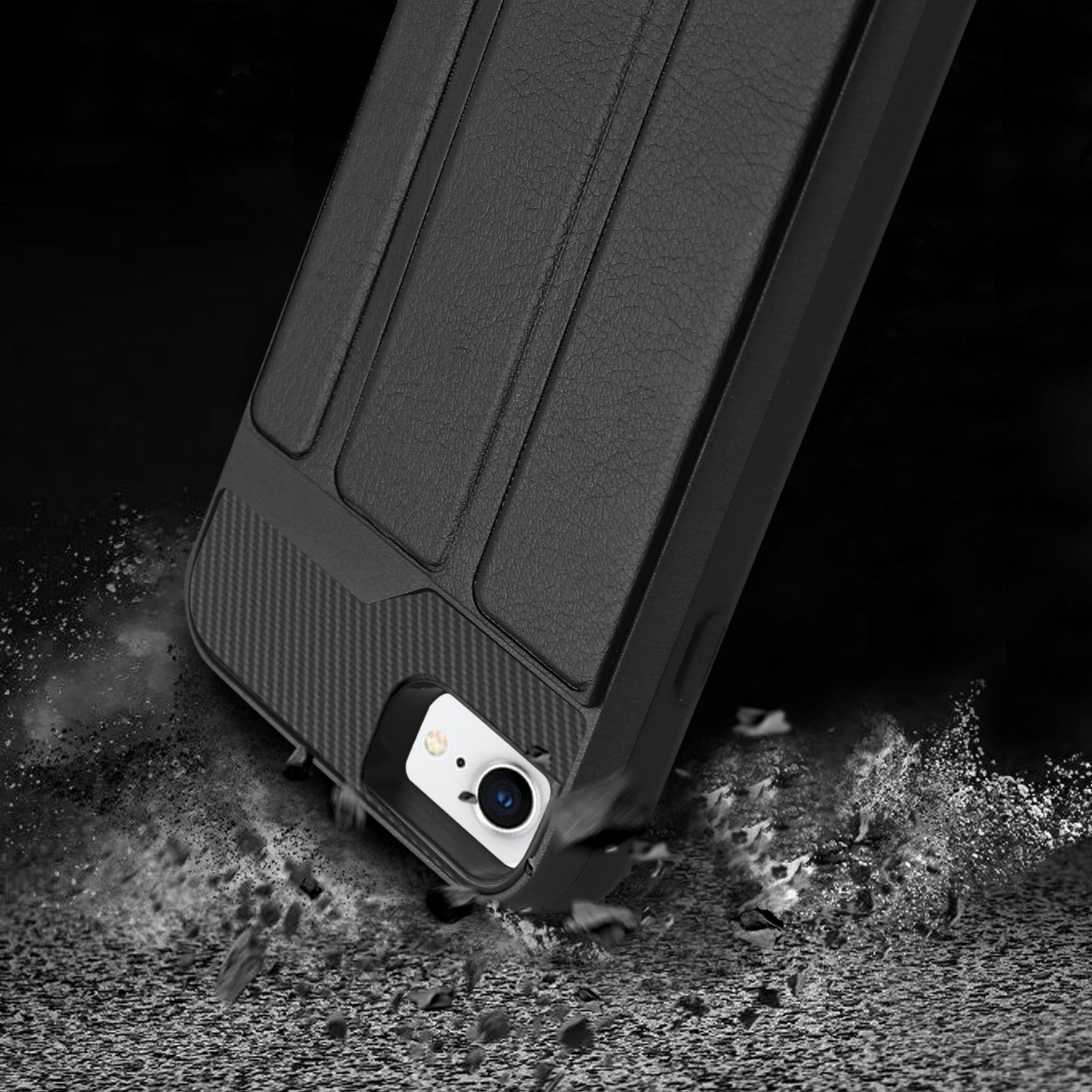 Wallet Case Leather Feel With Flip Cover Card Holder Kickstand iPhone 7/ 8/ SE2 /6/ 6S Black Color