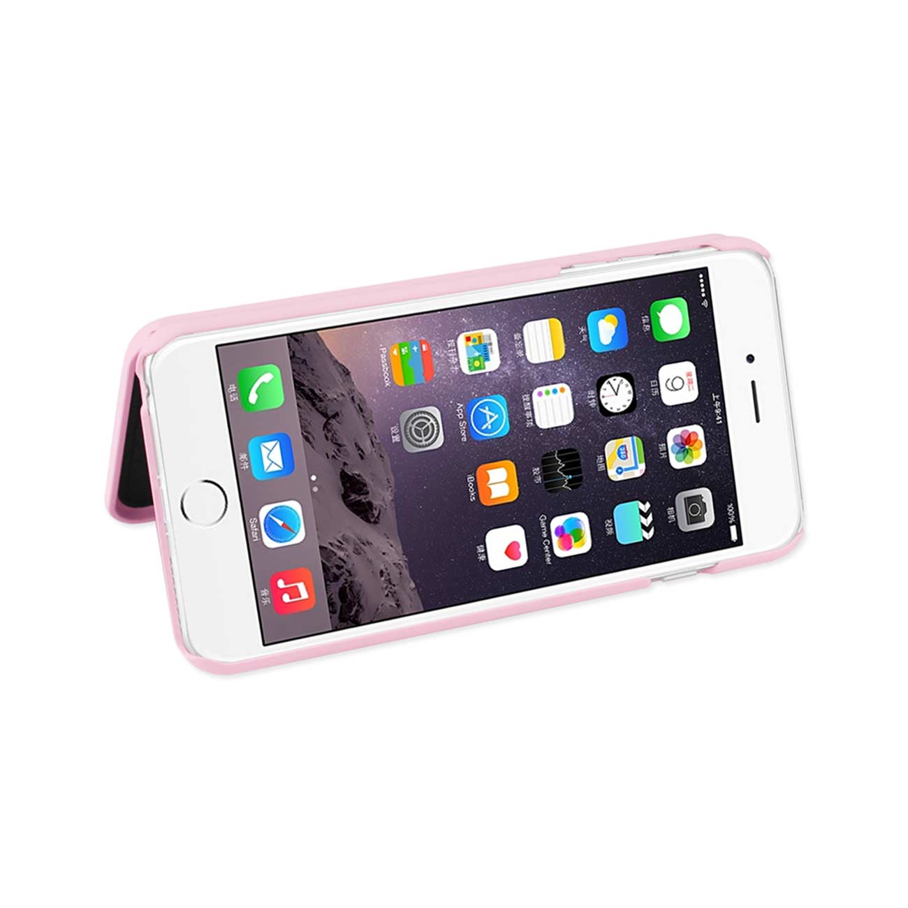Wallet Case Hidden Mirror With Kickstand Function iPhone 6 Plus/ 6S Plus Pink Color