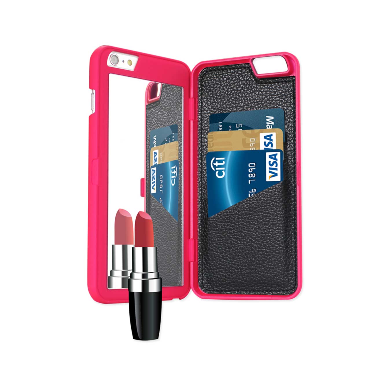 Wallet Case Hidden Mirror With Kickstand Function iPhone 6 Plus/ 6S Plus Red Color