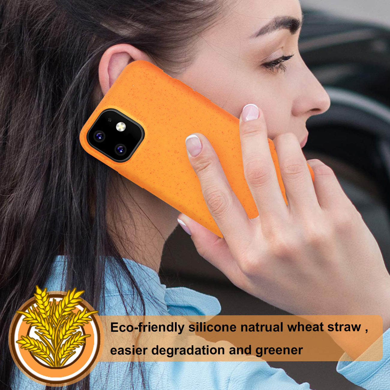 Phone Case Silicone Wheat Bran Material Apple iPhone 11 Orange Color