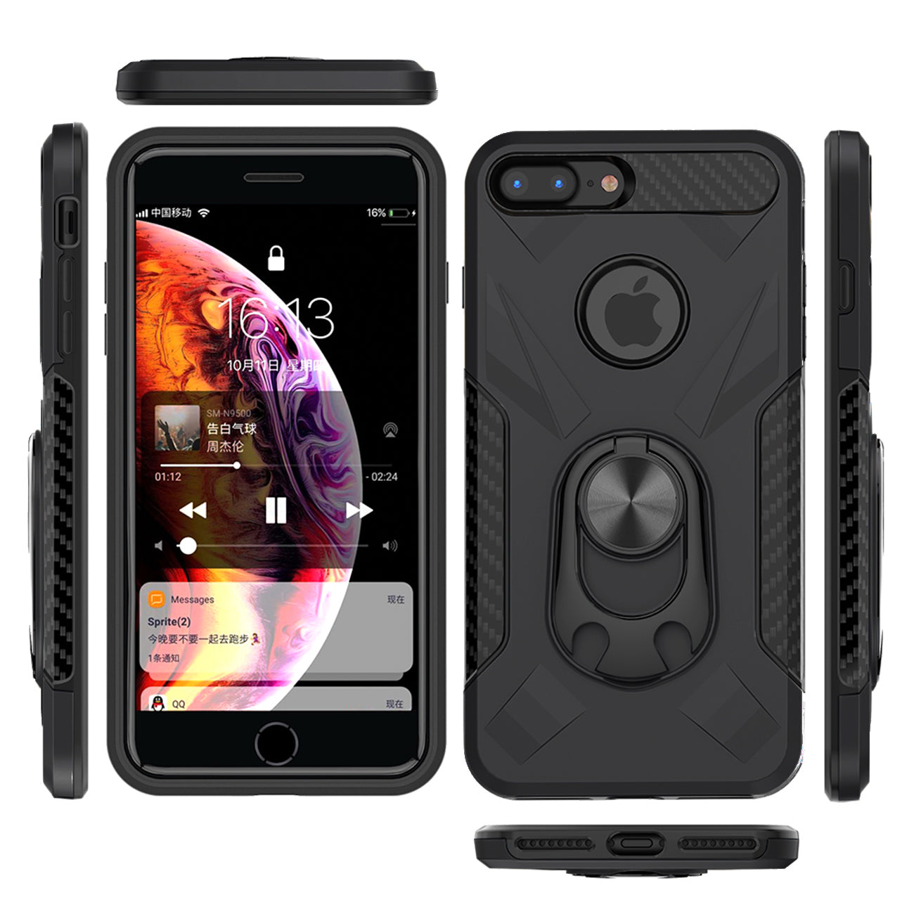 Phone Case with Ring Holder APPLE IPHONE 6/7/8 PLUS In Black