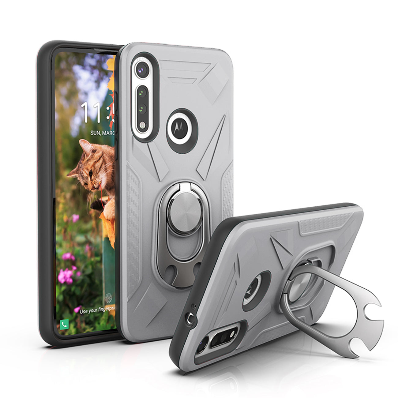 Case With Ring Holder Motorola Moto G Fast Silver Color