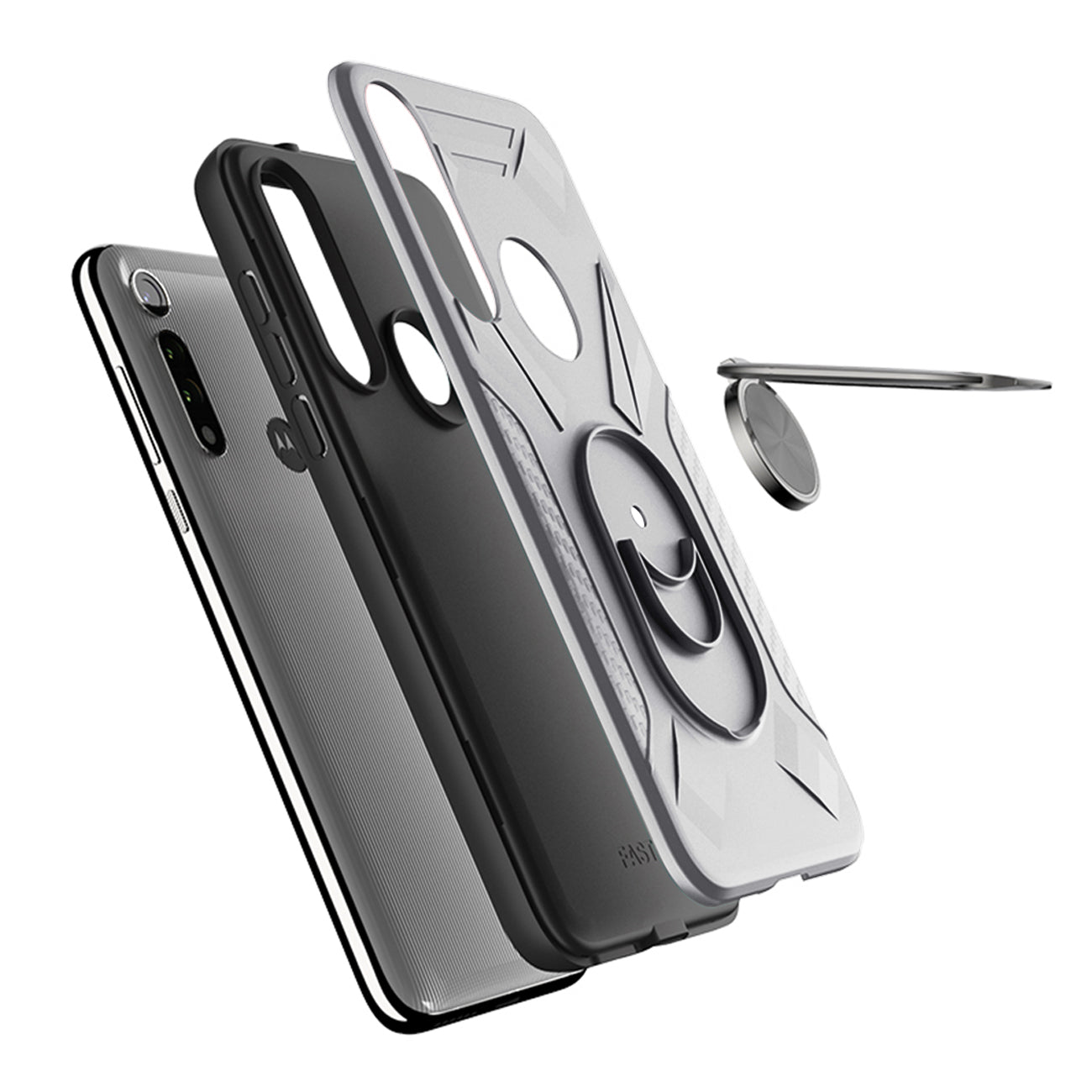 Case With Ring Holder Motorola Moto G Fast Silver Color