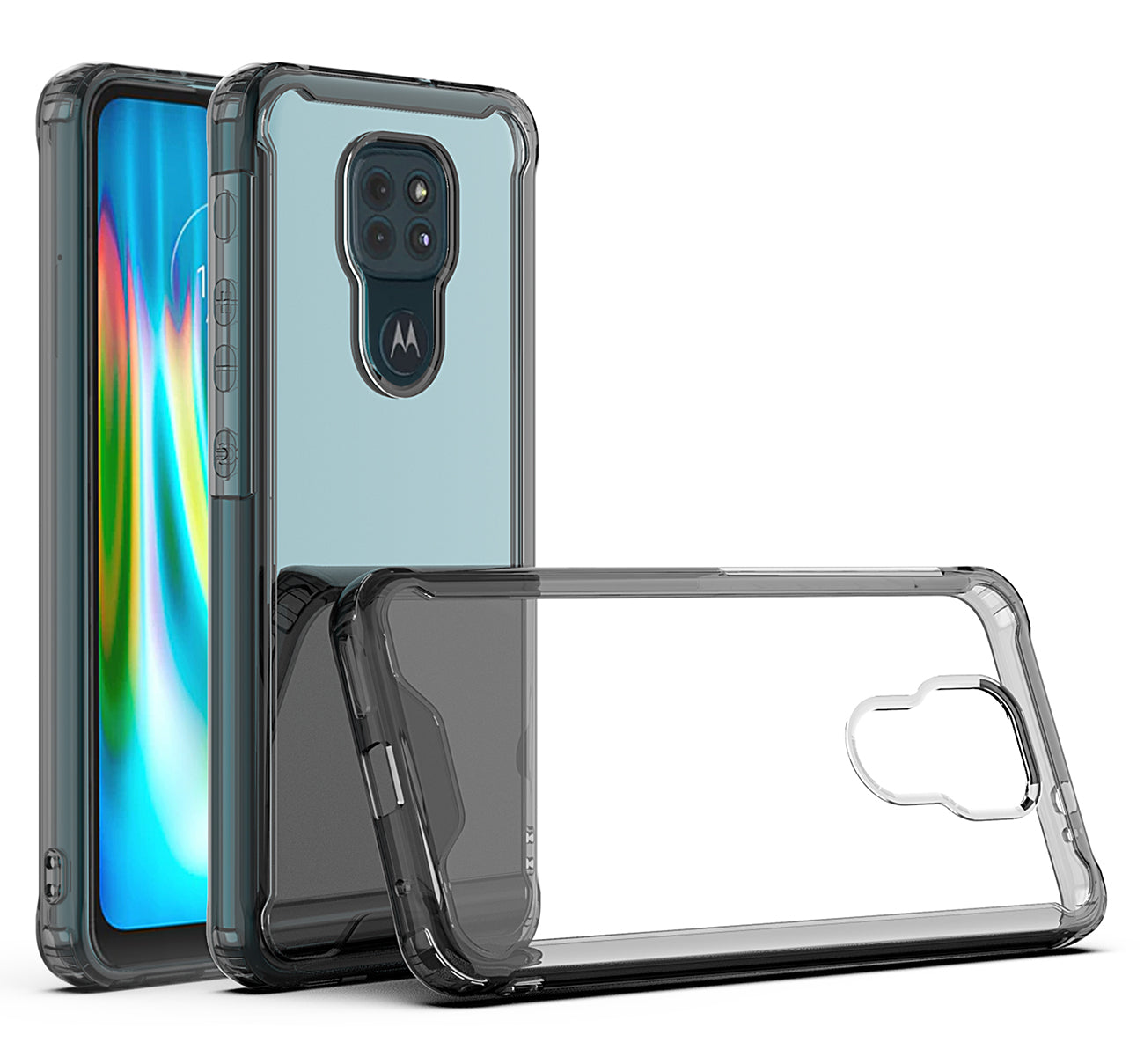 Case Bumper TPU And PC High Quality Moto E7 Plus/ G9/ G9 Play Clear Black Color