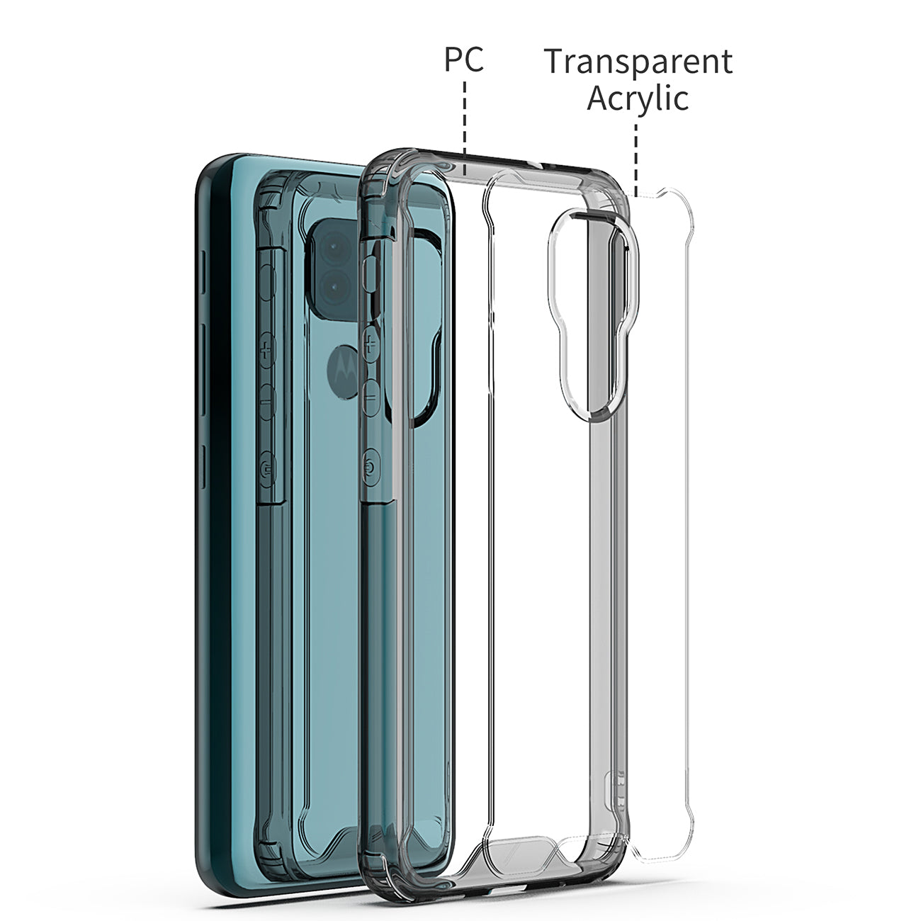 Case Bumper TPU And PC High Quality Moto E7 Plus/ G9/ G9 Play Clear Black Color