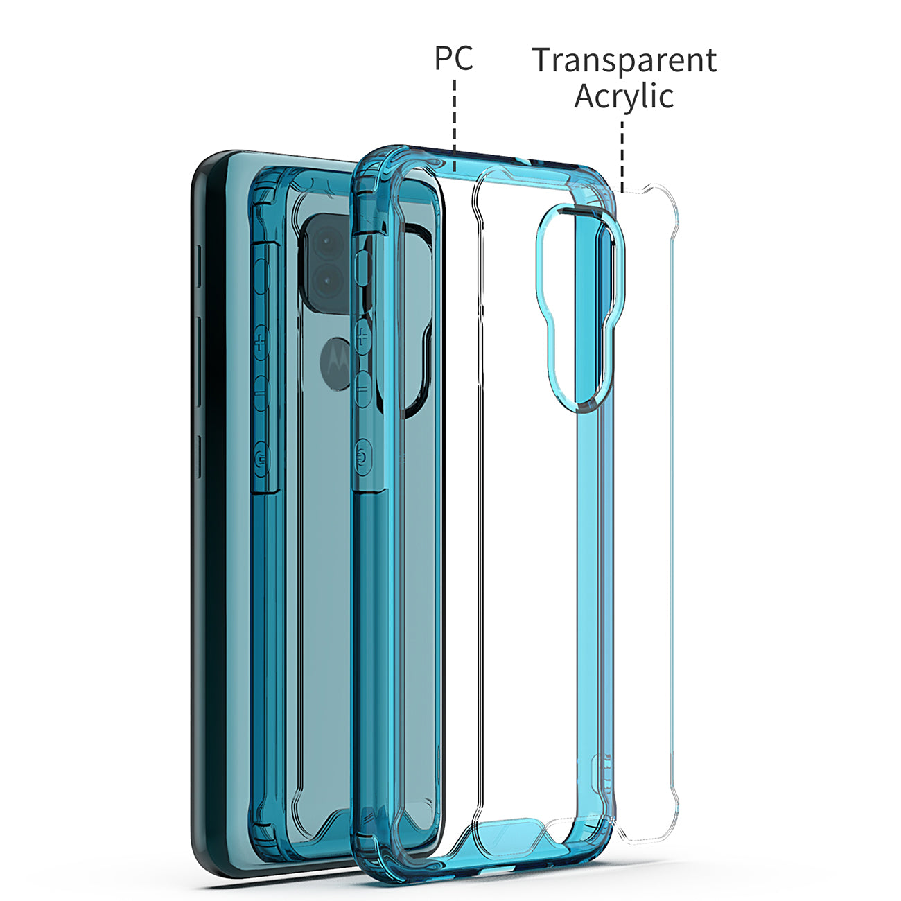 Case Bumper TPU And PC High Quality Moto E7 Plus/ G9/ G9 Play Clear Blue Color
