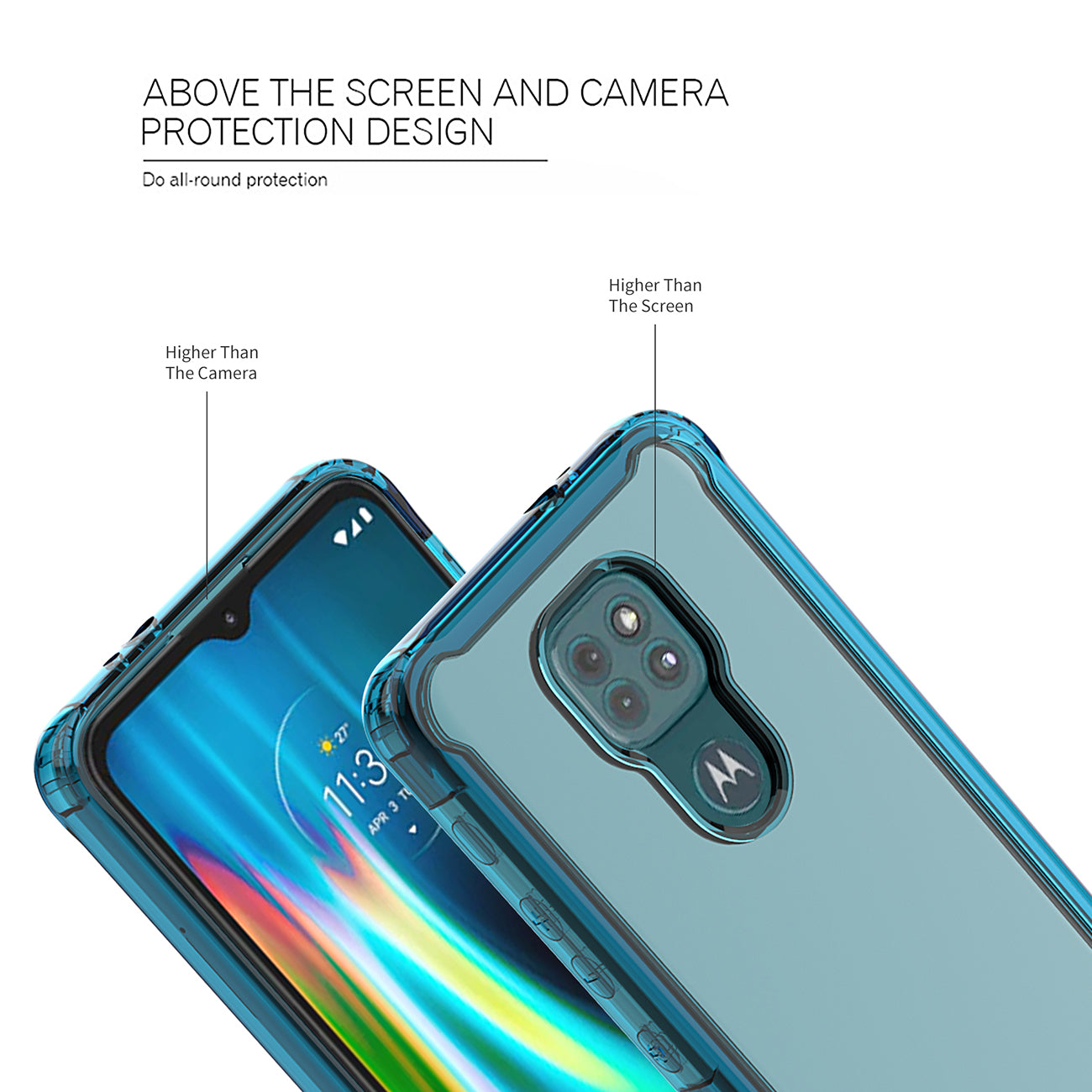 Case Bumper TPU And PC High Quality Moto E7 Plus/ G9/ G9 Play Clear Blue Color