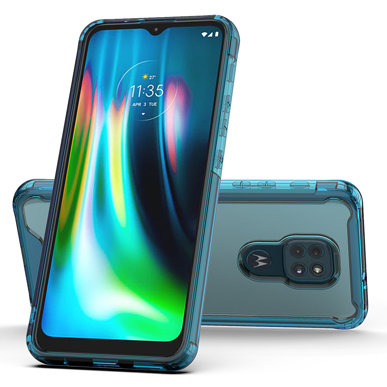 Case Bumper TPU And PC High Quality Moto E7 Plus/ G9/ G9 Play Clear Blue Color
