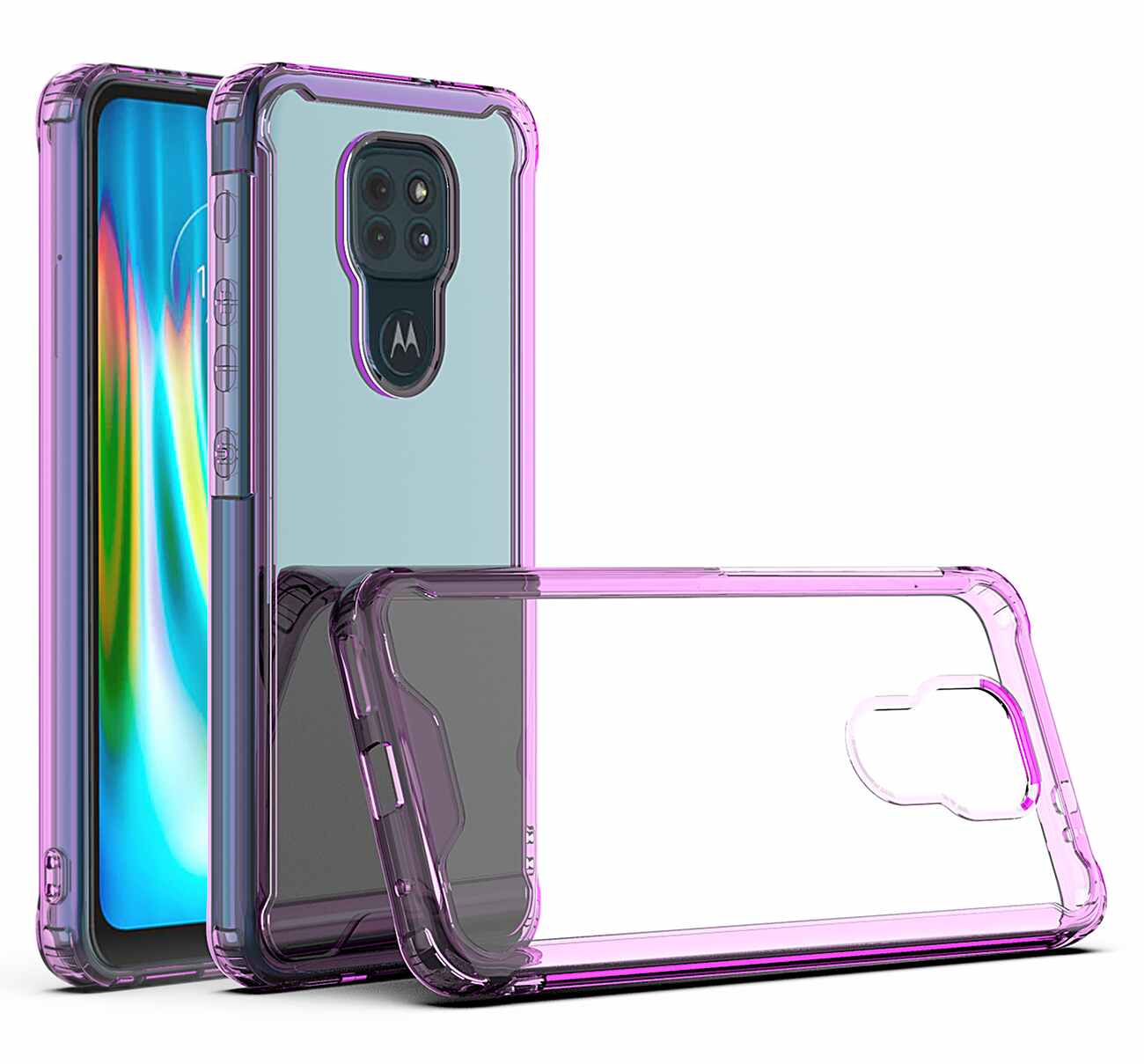 Case Bumper TPU And PC High Quality Clear Moto E7 Plus/ G9/ G9 Play Purple Color