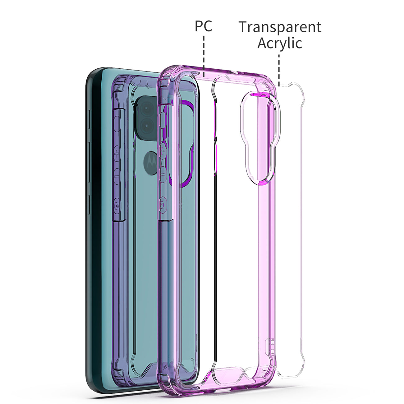 Case Bumper TPU And PC High Quality Clear Moto E7 Plus/ G9/ G9 Play Purple Color