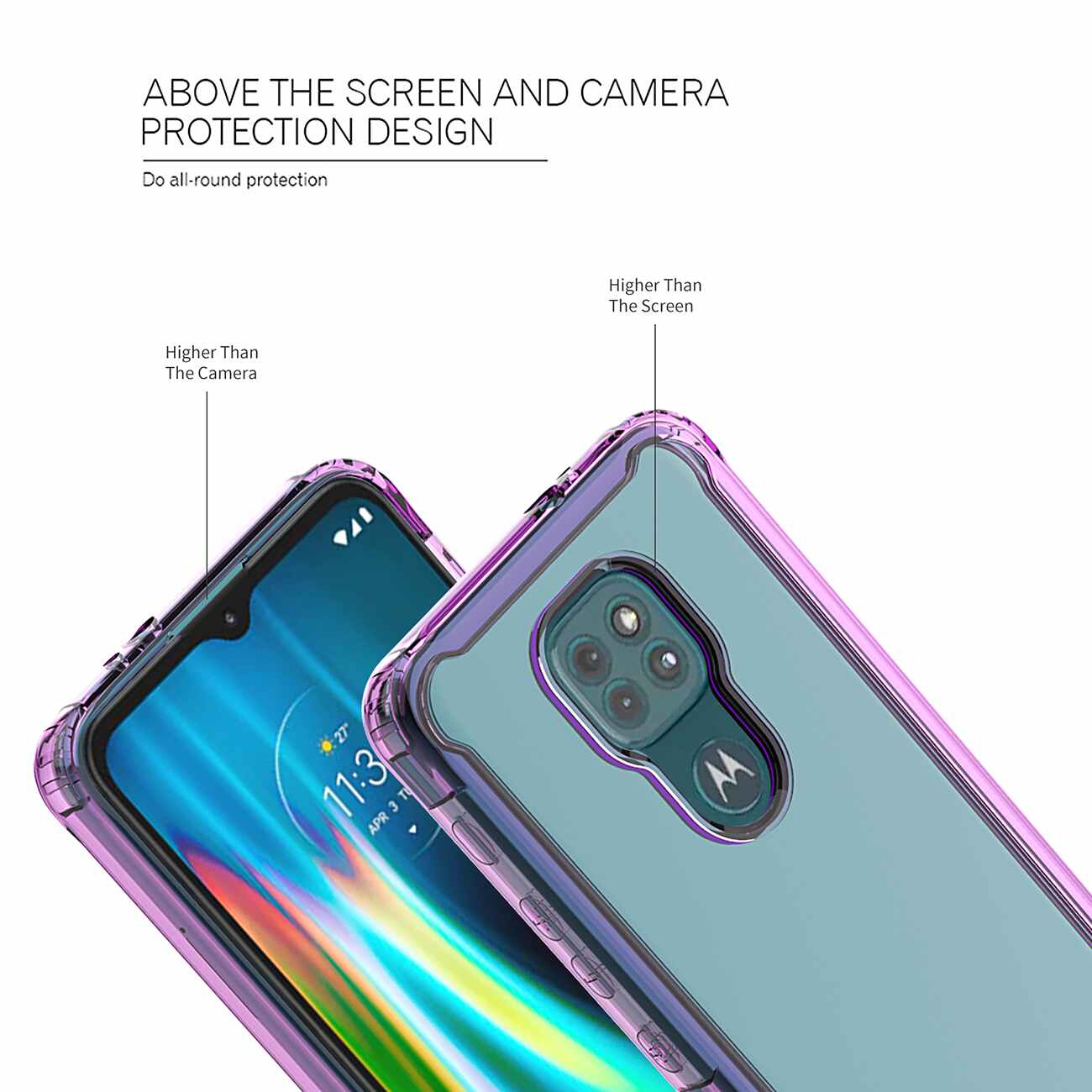 Case Bumper TPU And PC High Quality Clear Moto E7 Plus/ G9/ G9 Play Purple Color