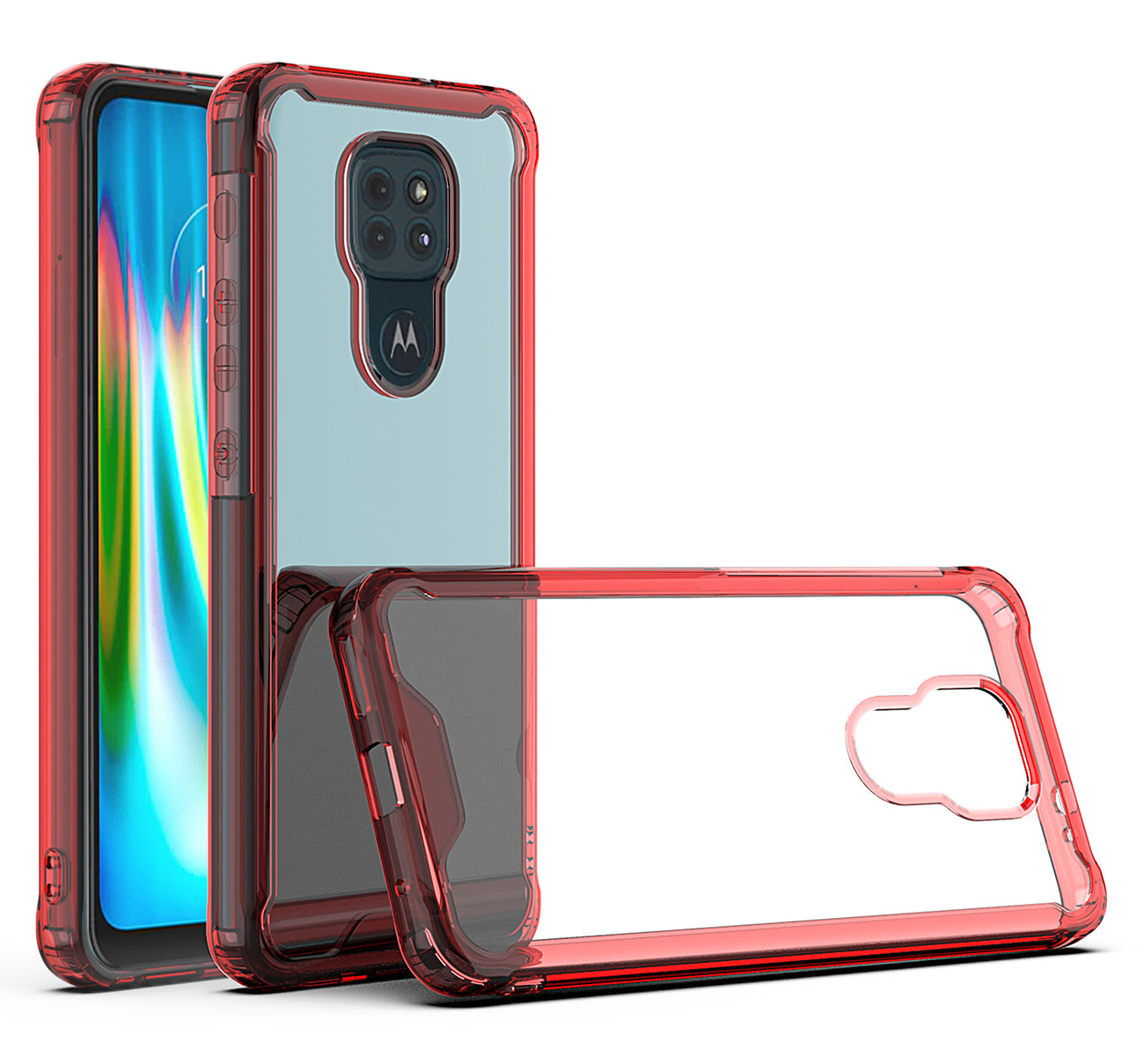 Case Bumper TPU And PC High Quality Moto E7 Plus/ G9/ G9 Play Clear Red Color