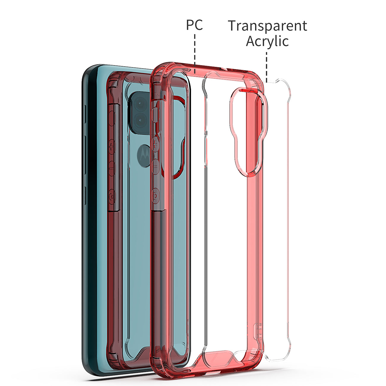 Case Bumper TPU And PC High Quality Moto E7 Plus/ G9/ G9 Play Clear Red Color