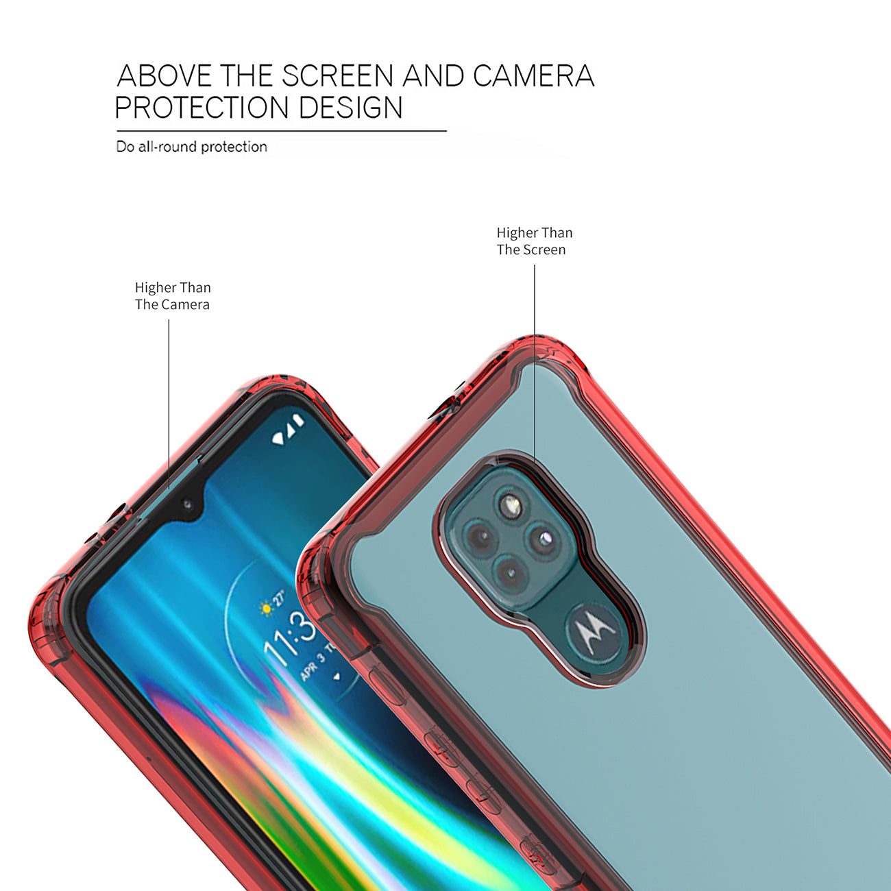 Case Bumper TPU And PC High Quality Moto E7 Plus/ G9/ G9 Play Clear Red Color