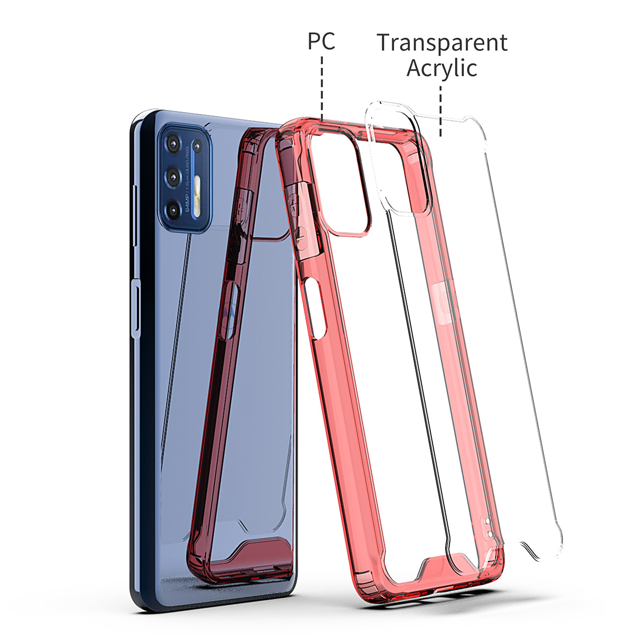 Case Bumper TPU And PC Clear High Quality Moto G9 Plus Red Color