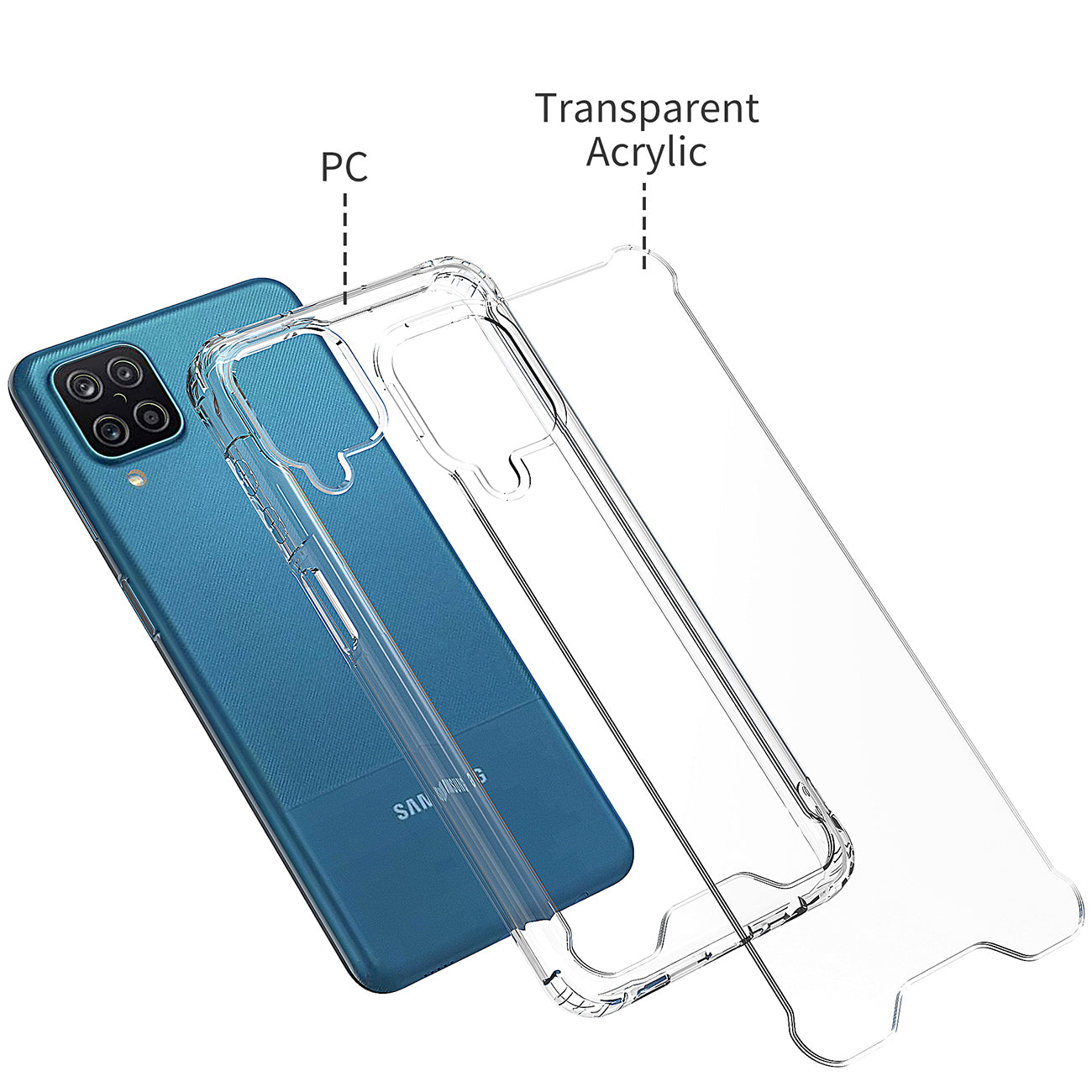 High Quality 2X Clean PC and TPU Bumper Case In Clear For Samsung Galaxy A12 5G