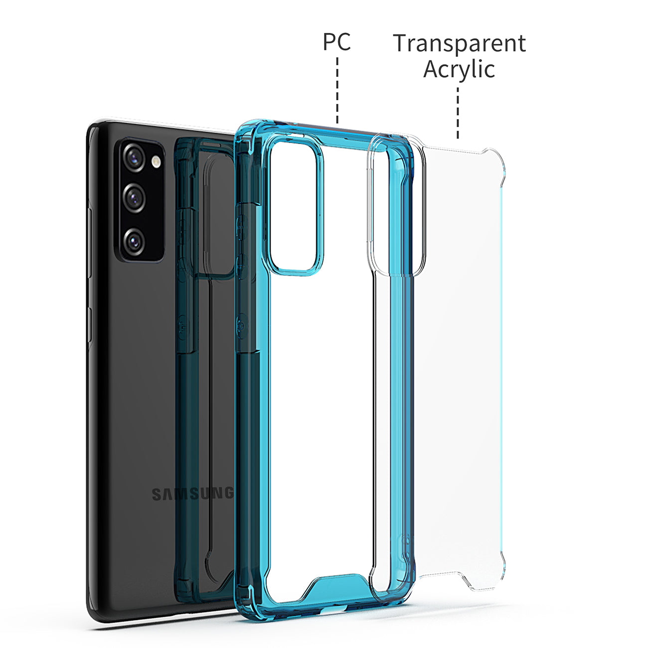 High quality TPU Bumper and Clarity PC Case ForSAMSUNG GALAXY S20 FAN EDITION In Blue