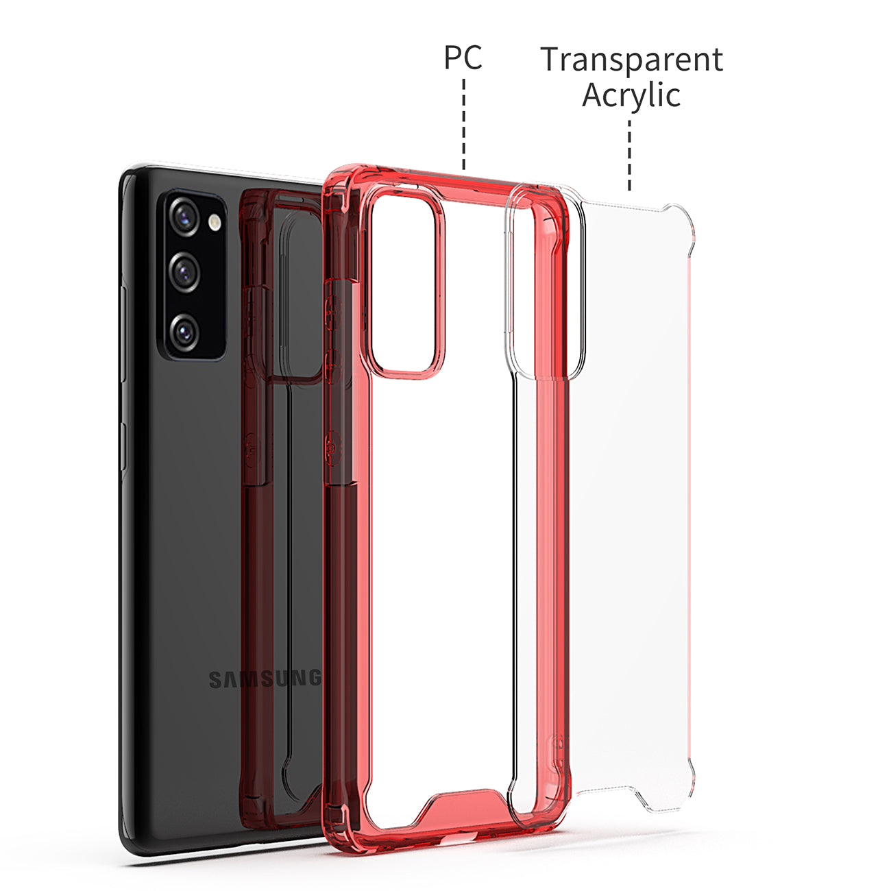 High quality TPU Bumper and Clarity PC Case ForSAMSUNG GALAXY S20 FAN EDITION In Red