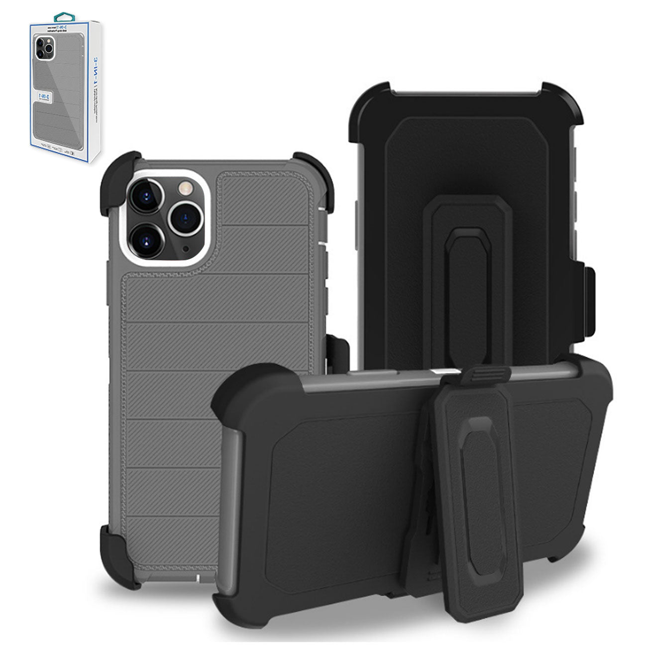 3-In-1 Hybrid Heavy Duty Holster Combo Case For APPLE IPHONE 11 PRO In Blue