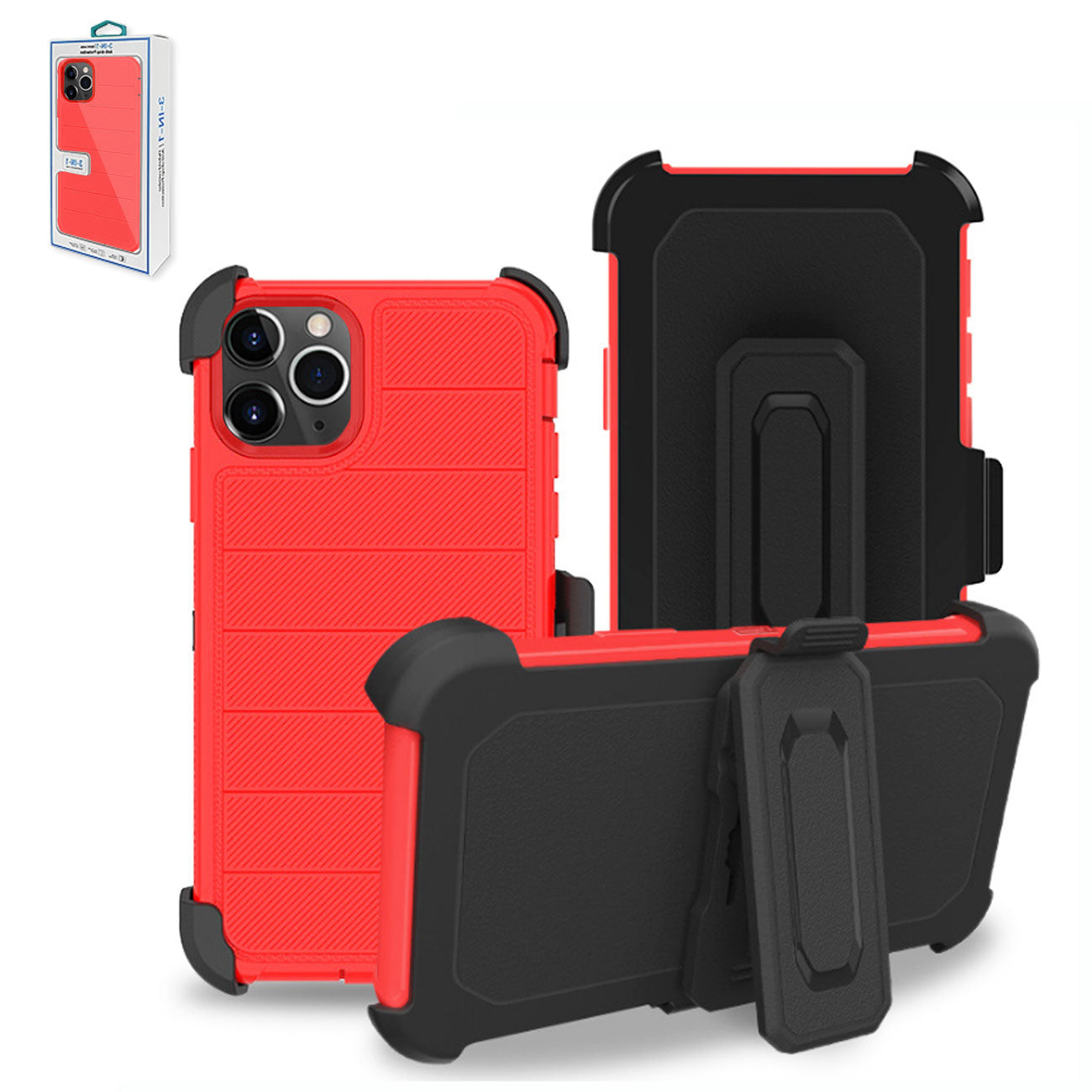 Case Holster Combo 3-In-1 Hybrid Heavy Duty Apple iPhone 11 Pro Red Color