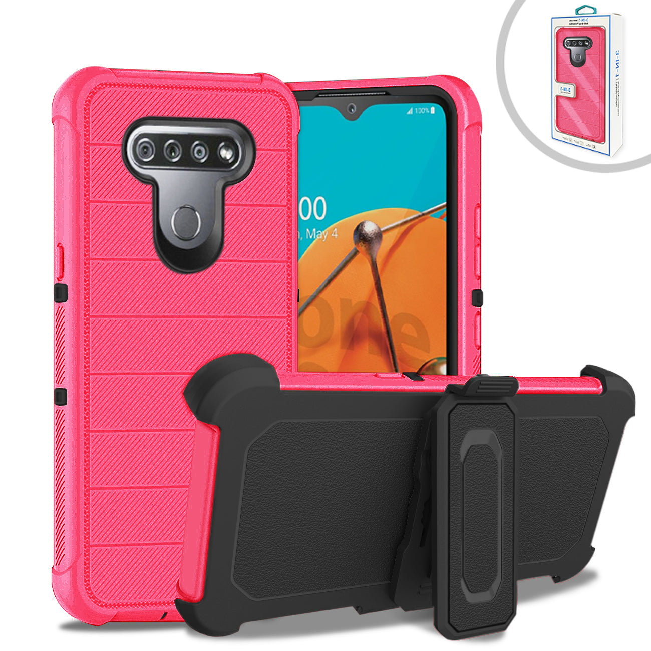 Case Holster Combo Hybrid Heavy Duty 3-In-1 LG K51 Hot Pink Color