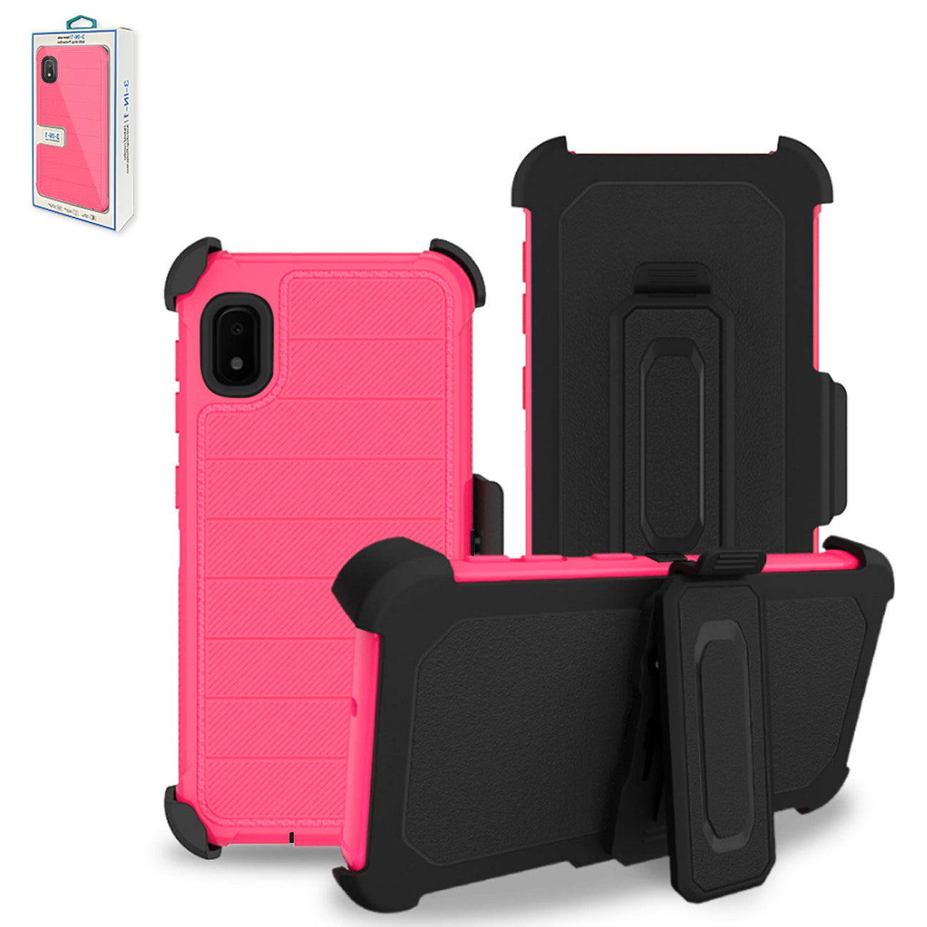 Case Holster Combo Hybrid 3-In-1 Heavy Duty Samsung Galaxy A10E Hot Pink Color