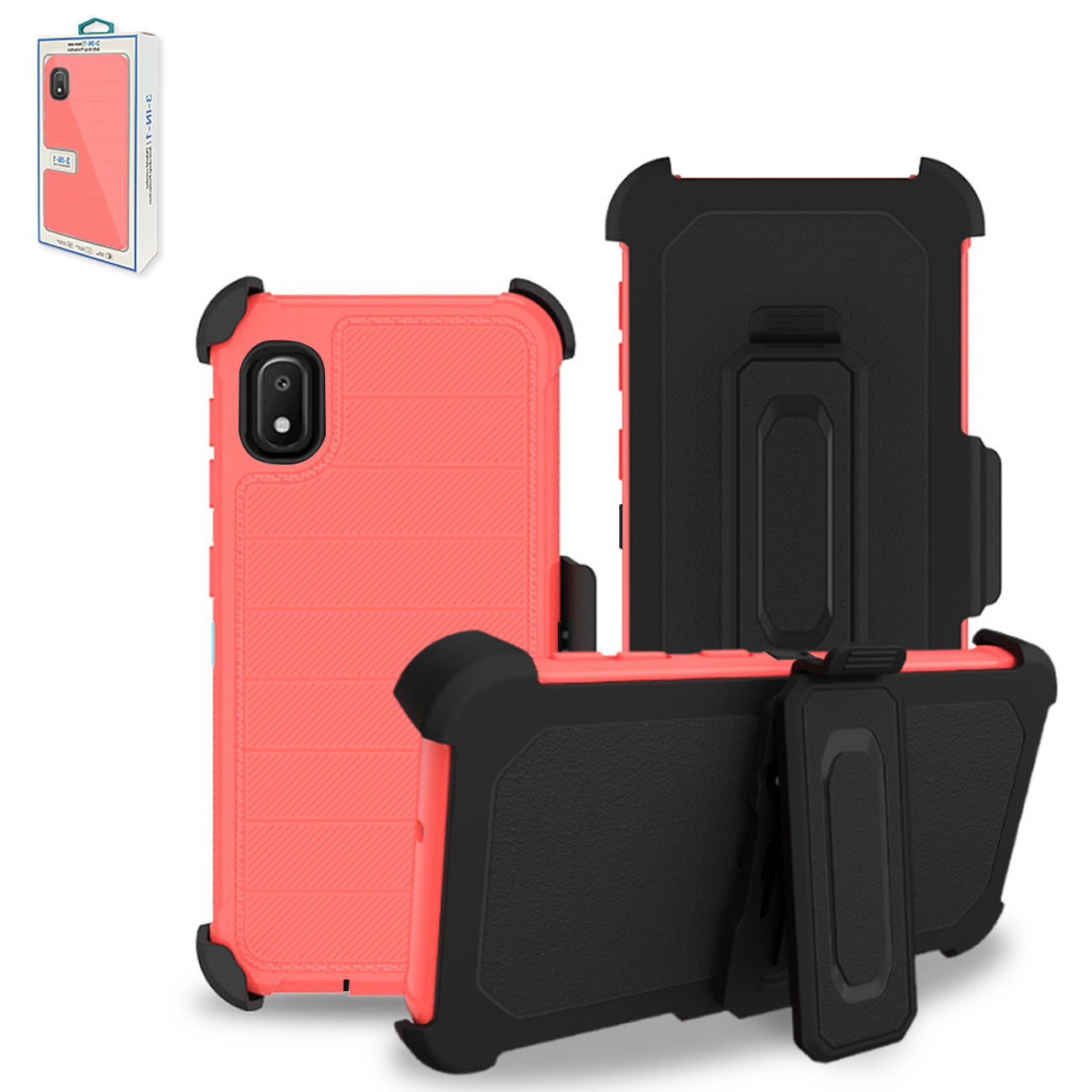 Case Holster Combo Hybrid 3-In-1 Heavy Duty Samsung Galaxy A10E Pink Color