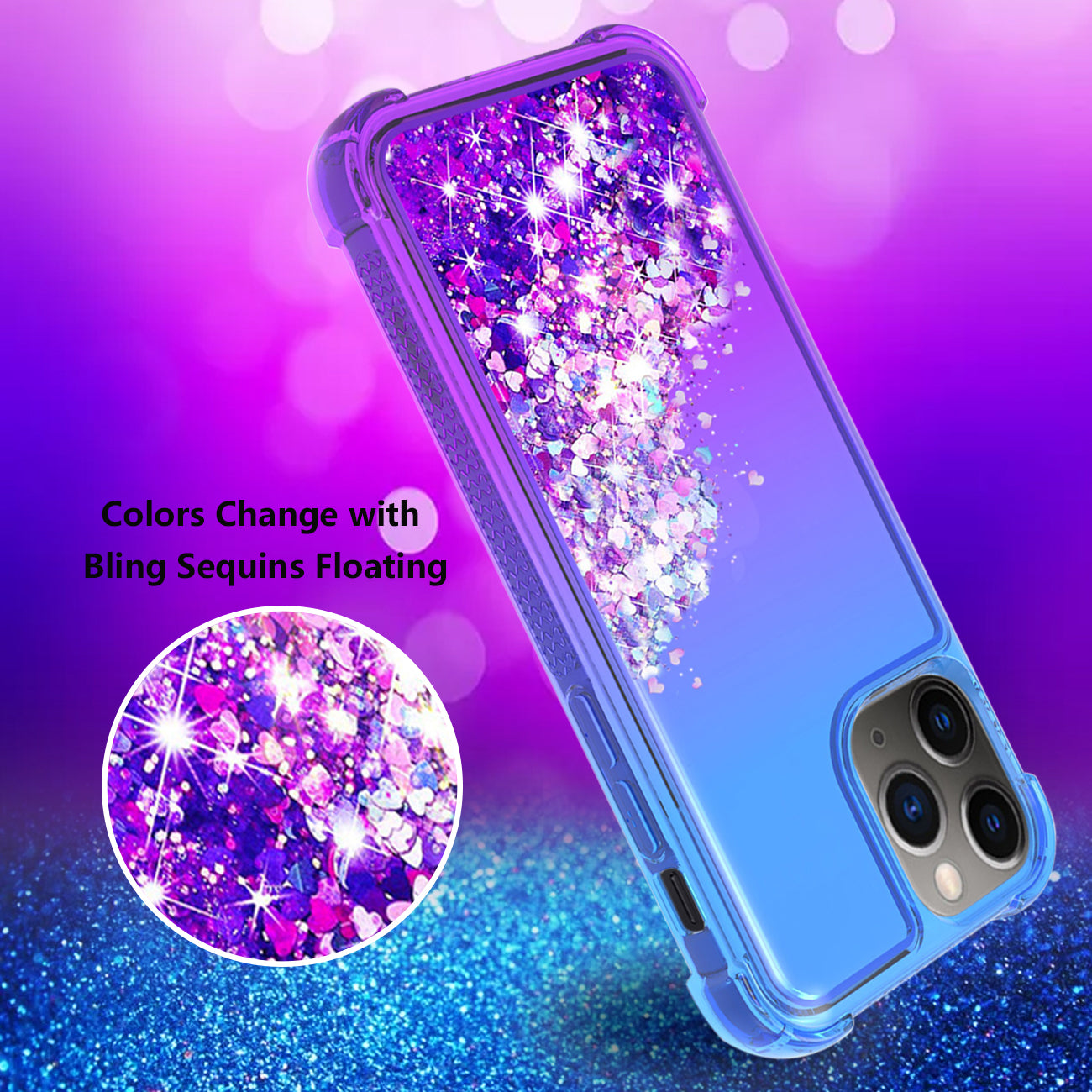 Case Bumper Shiny Flowing Glitter Liquid Apple iPhone 11 Pro Max Blue Color