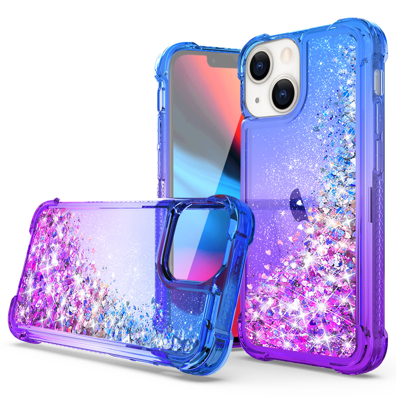 Shiny Flowing Glitter Liquid Bumper Case For APPLE IPHONE 13 In Blue