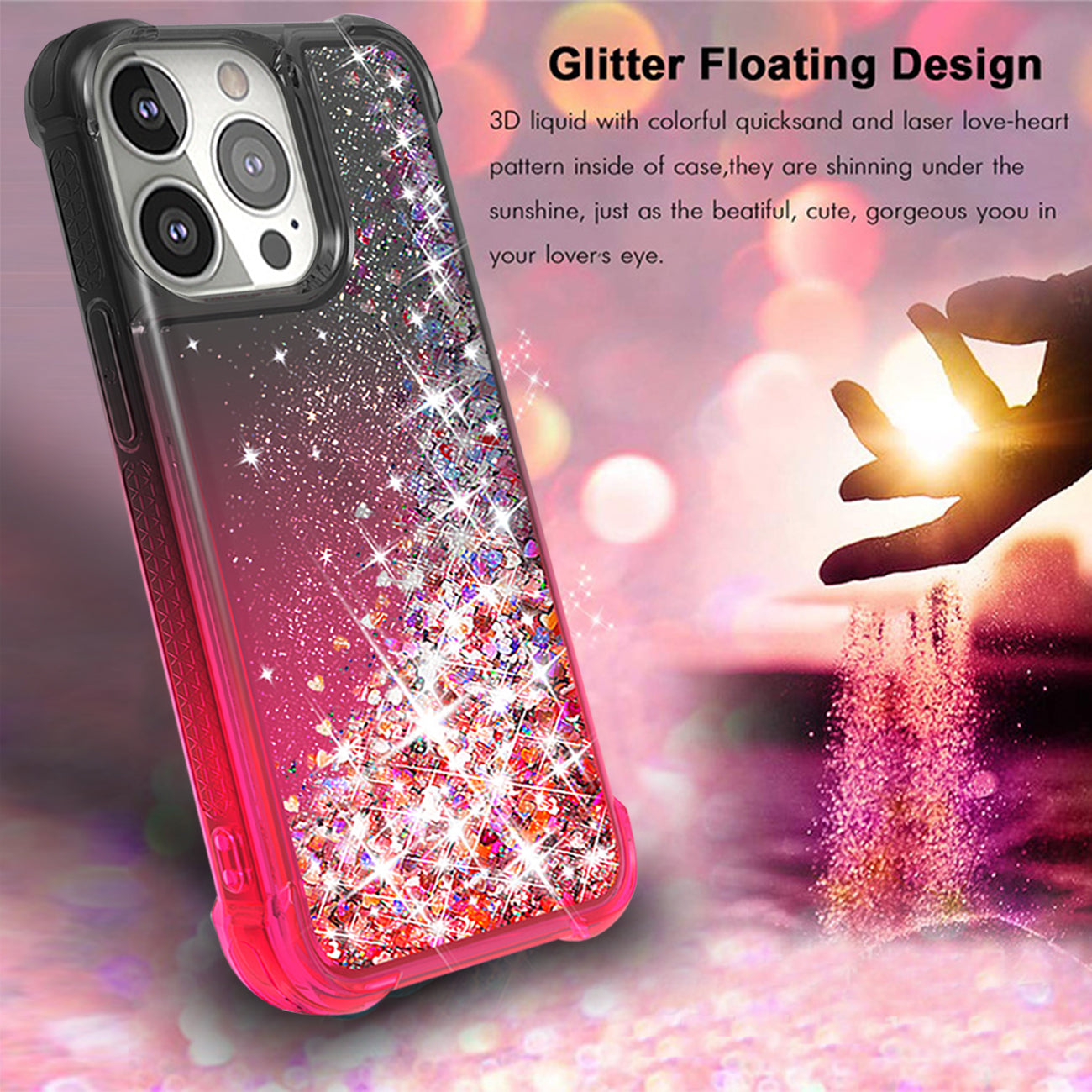 Shiny Flowing Glitter Liquid Bumper Case For APPLE IPHONE 13 PRO MAX In Black