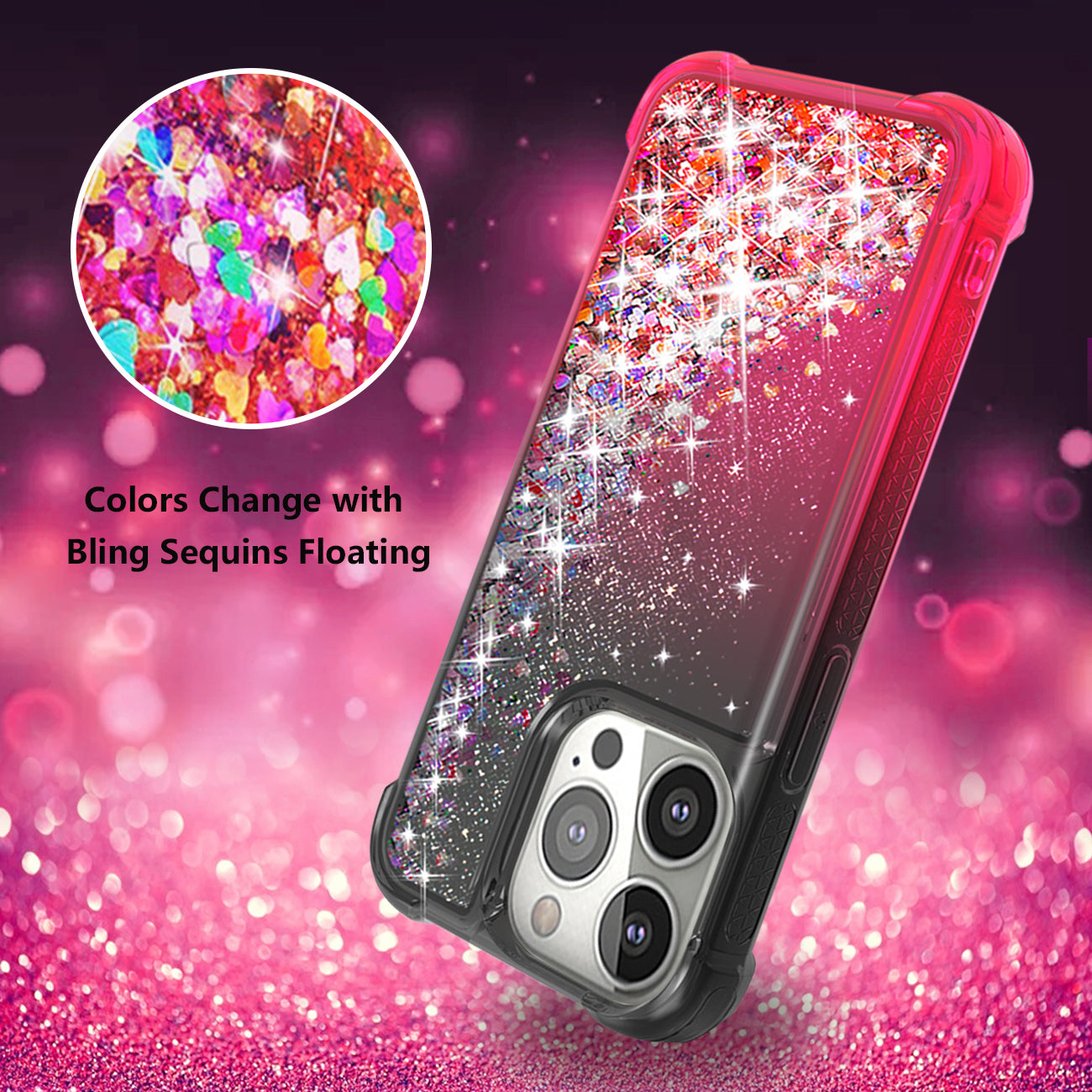 Shiny Flowing Glitter Liquid Bumper Case For APPLE IPHONE 13 PRO MAX In Black
