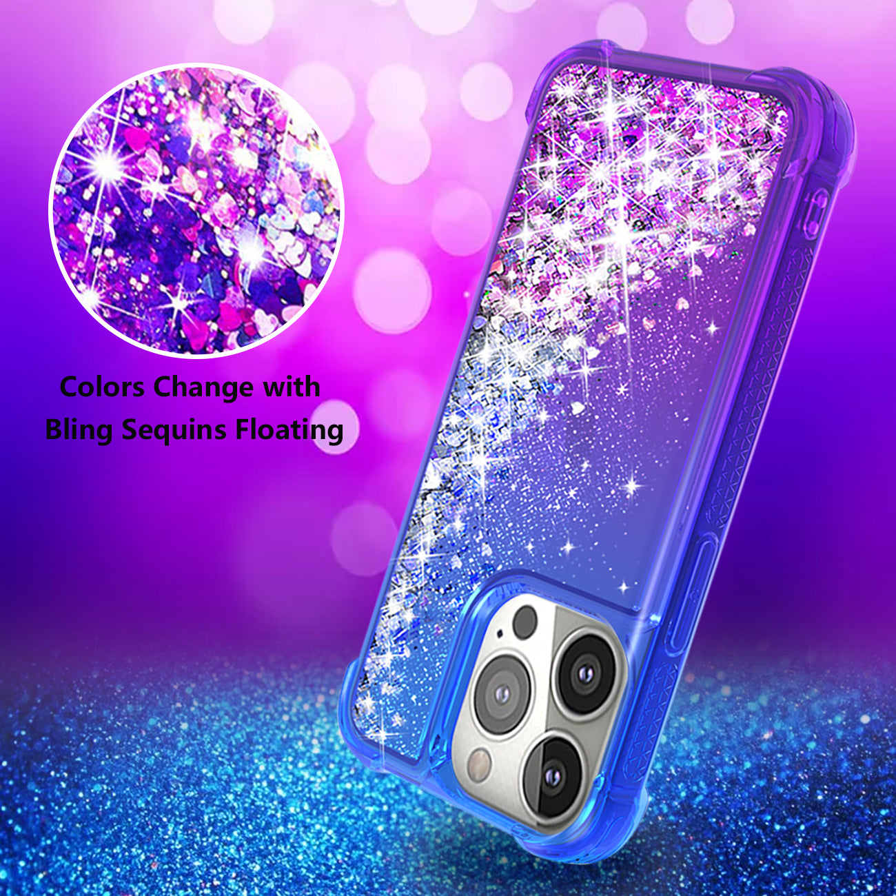 Shiny Flowing Glitter Liquid Bumper Case For APPLE IPHONE 13 PRO MAX In Blue