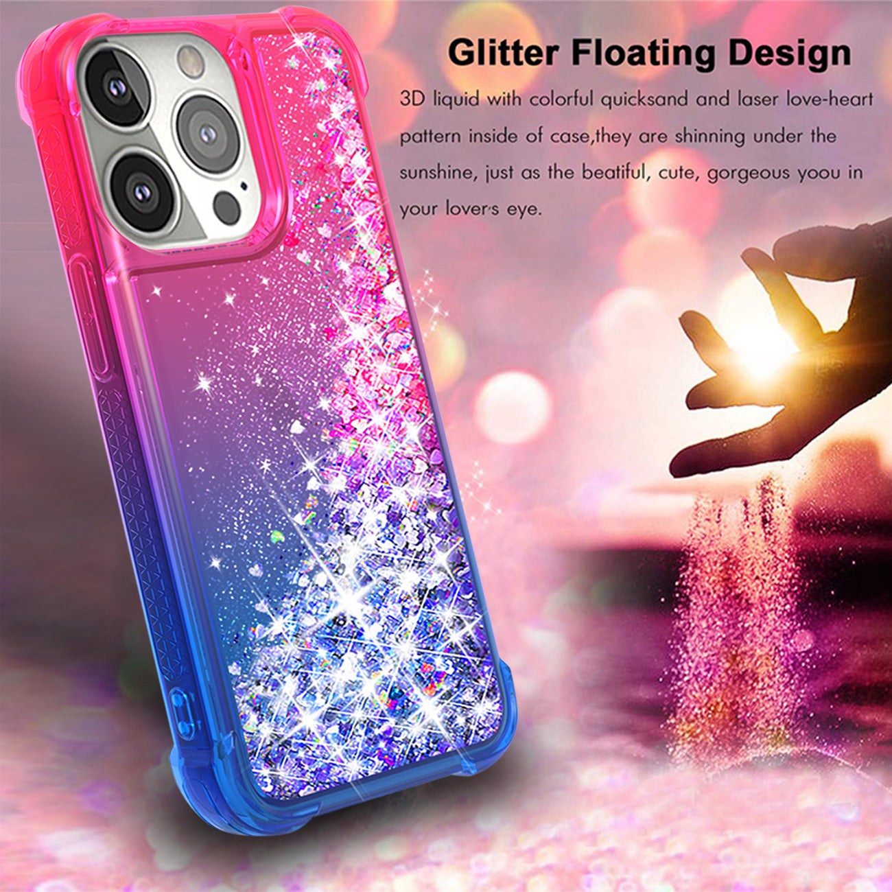 Shiny Flowing Glitter Liquid Bumper Case For APPLE IPHONE 13 PRO MAX In Pink
