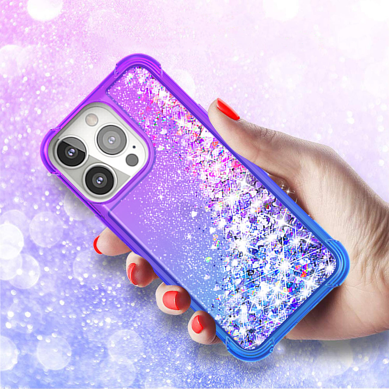 Shiny Flowing Glitter Liquid Bumper Case For APPLE IPHONE 13 PRO MAX In Purple