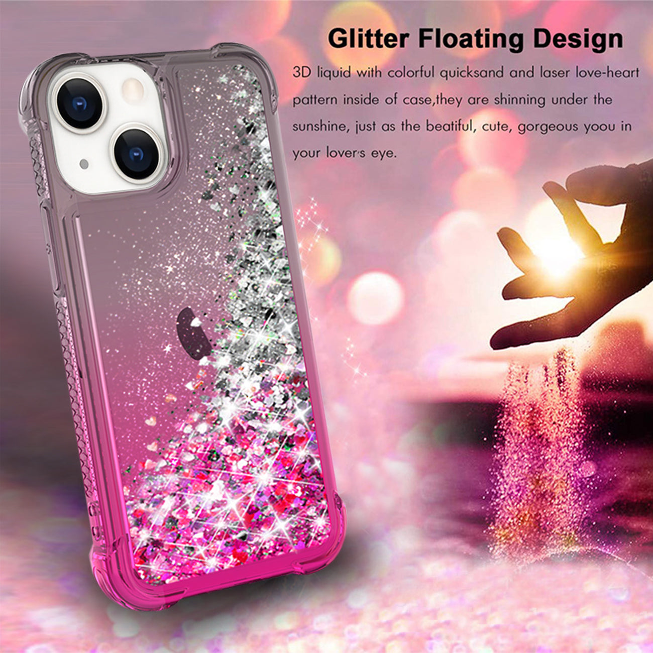 Shiny Flowing Glitter Liquid Bumper Case For APPLE IPHONE 13 MINI Black