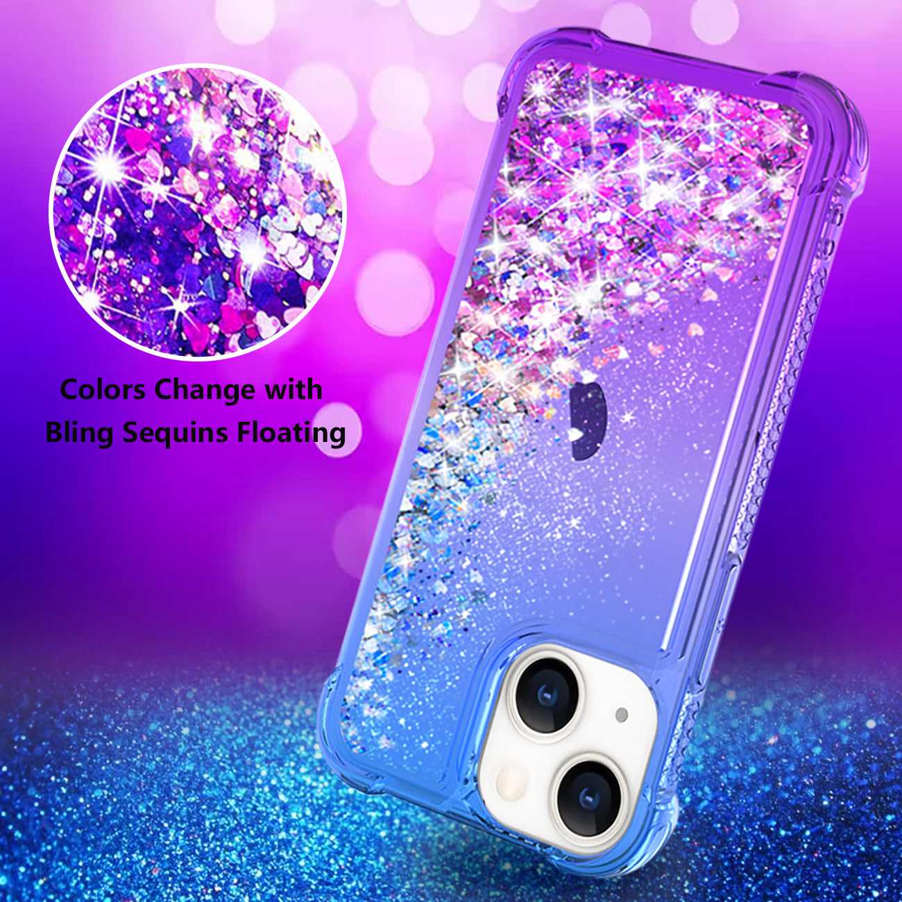 Shiny Flowing Glitter Liquid Bumper Case For APPLE IPHONE 13 MINI Blue