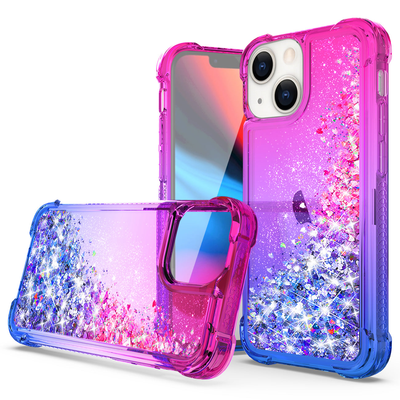 Shiny Flowing Glitter Liquid Bumper Case For APPLE IPHONE 13 In Pink