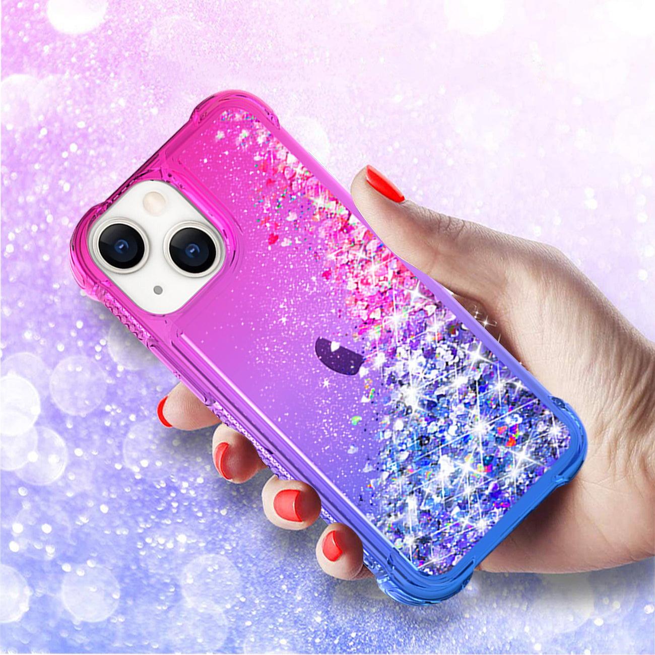 Shiny Flowing Glitter Liquid Bumper Case For APPLE IPHONE 13 In Pink