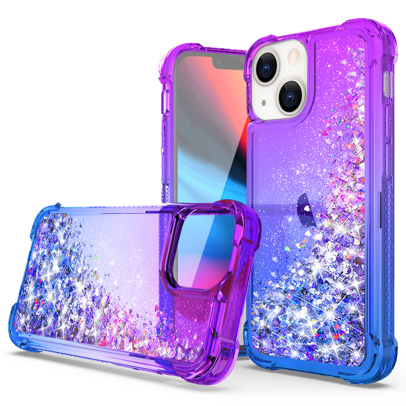 Shiny Flowing Glitter Liquid Bumper Case For APPLE IPHONE 13 In Purple