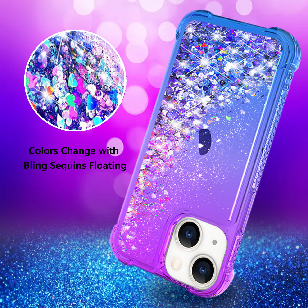 Shiny Flowing Glitter Liquid Bumper Case For APPLE IPHONE 13 In Purple