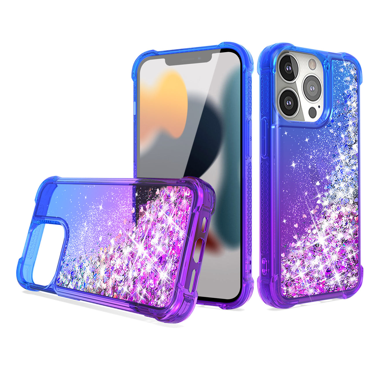 Shiny Flowing Glitter Liquid Bumper Case For APPLE IPHONE 13 PRO In Blue