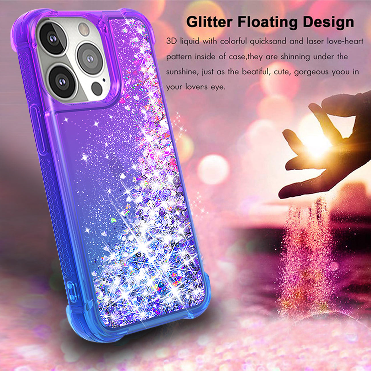 Shiny Flowing Glitter Liquid Bumper Case For APPLE IPHONE 13 PRO In Purple