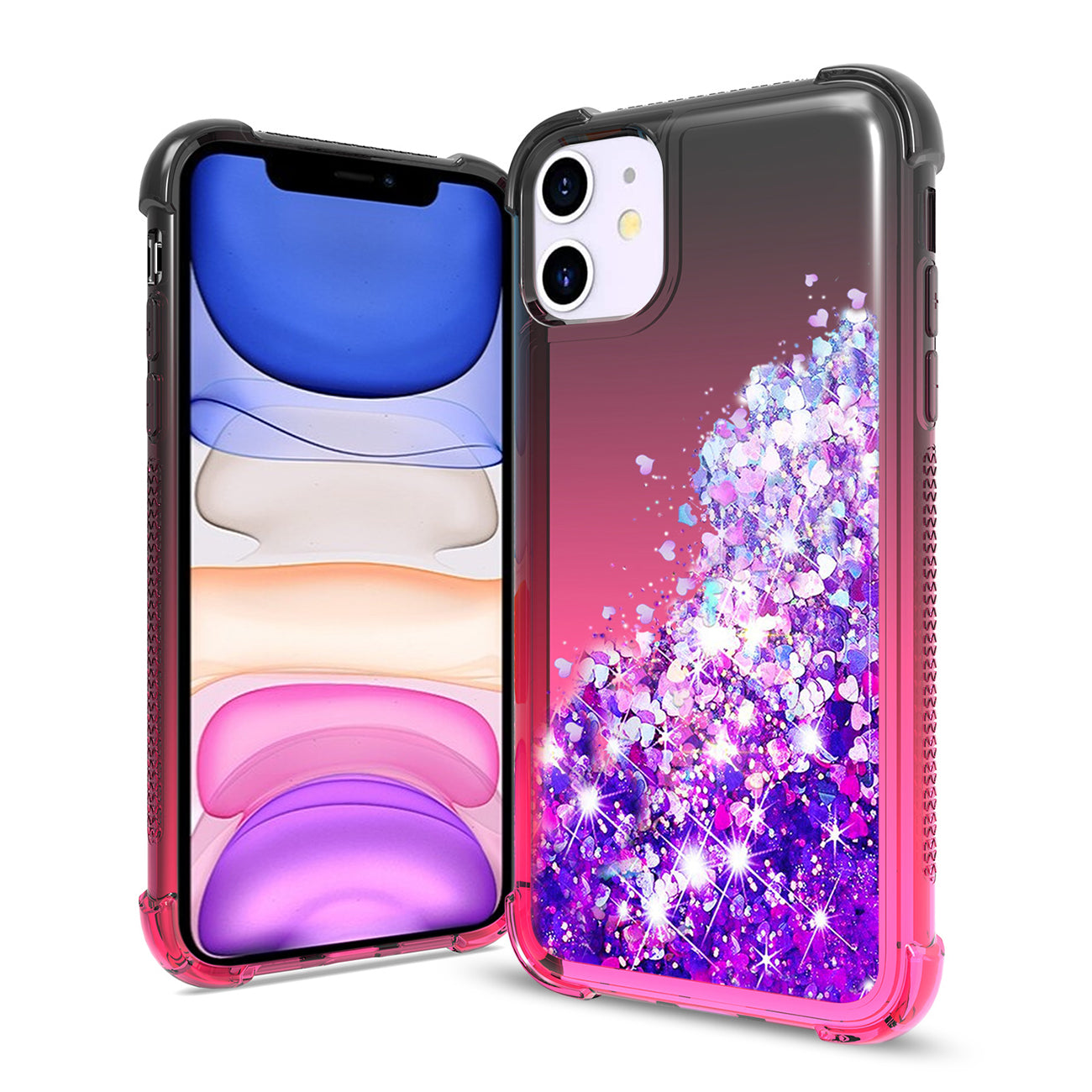 Case Bumper Shiny Flowing Glitter Liquid Apple iPhone 11 Black Color