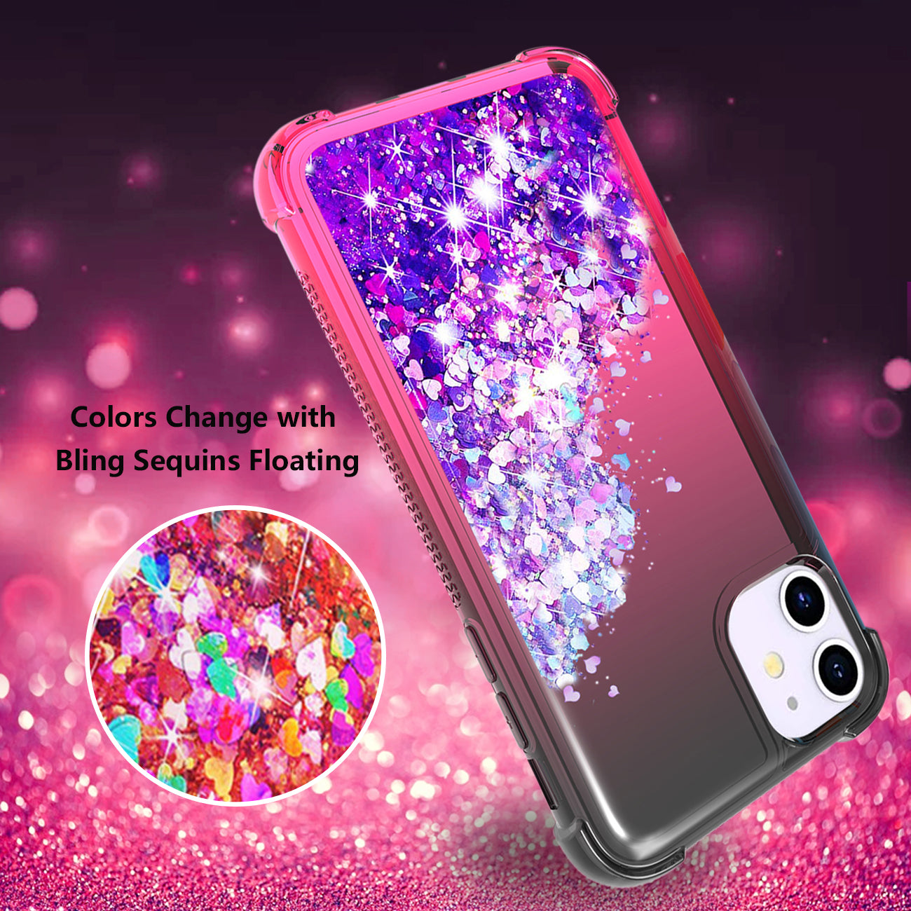 Case Bumper Shiny Flowing Glitter Liquid Apple iPhone 11 Black Color