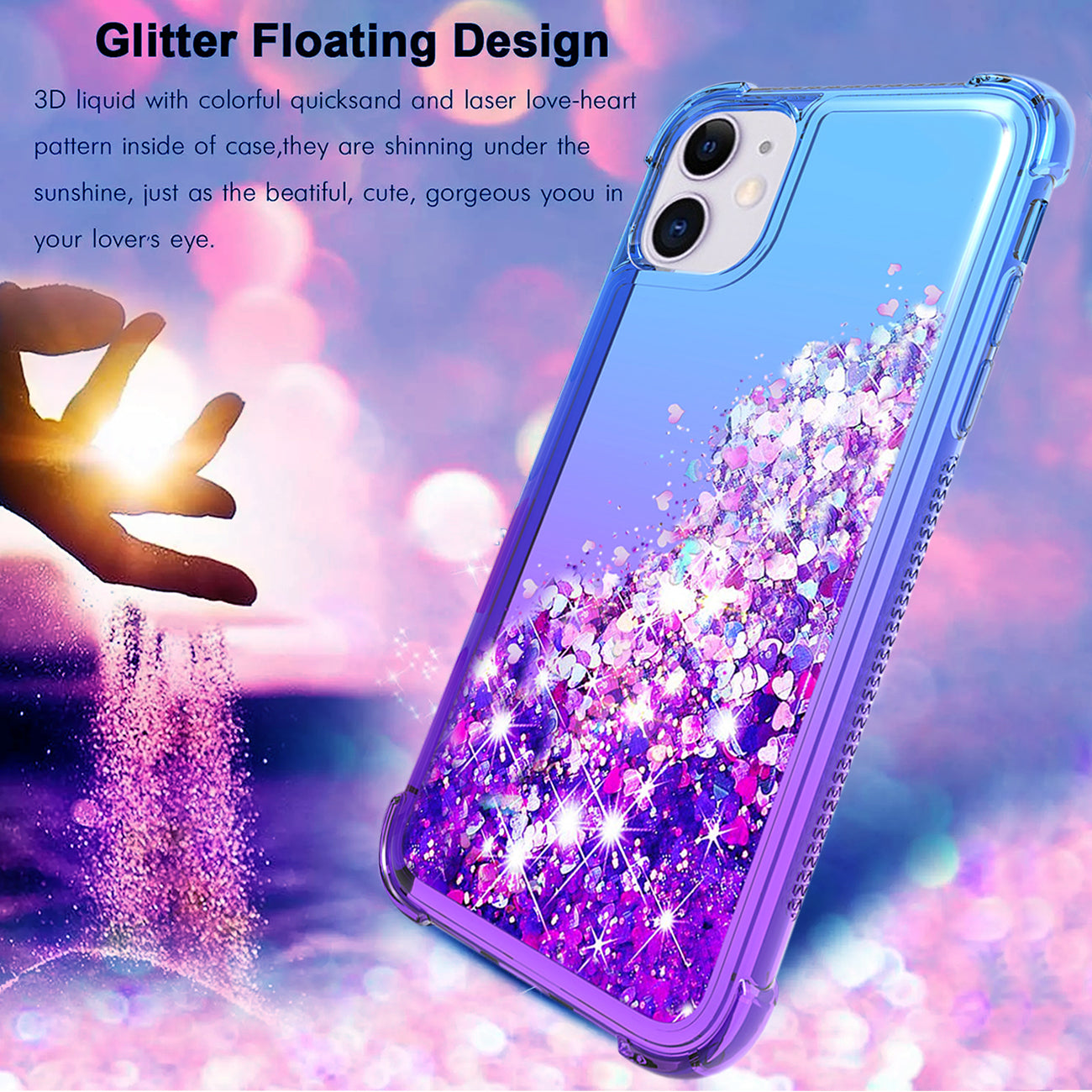 Case Bumper Shiny Flowing Glitter Liquid Apple iPhone 11 Blue Color