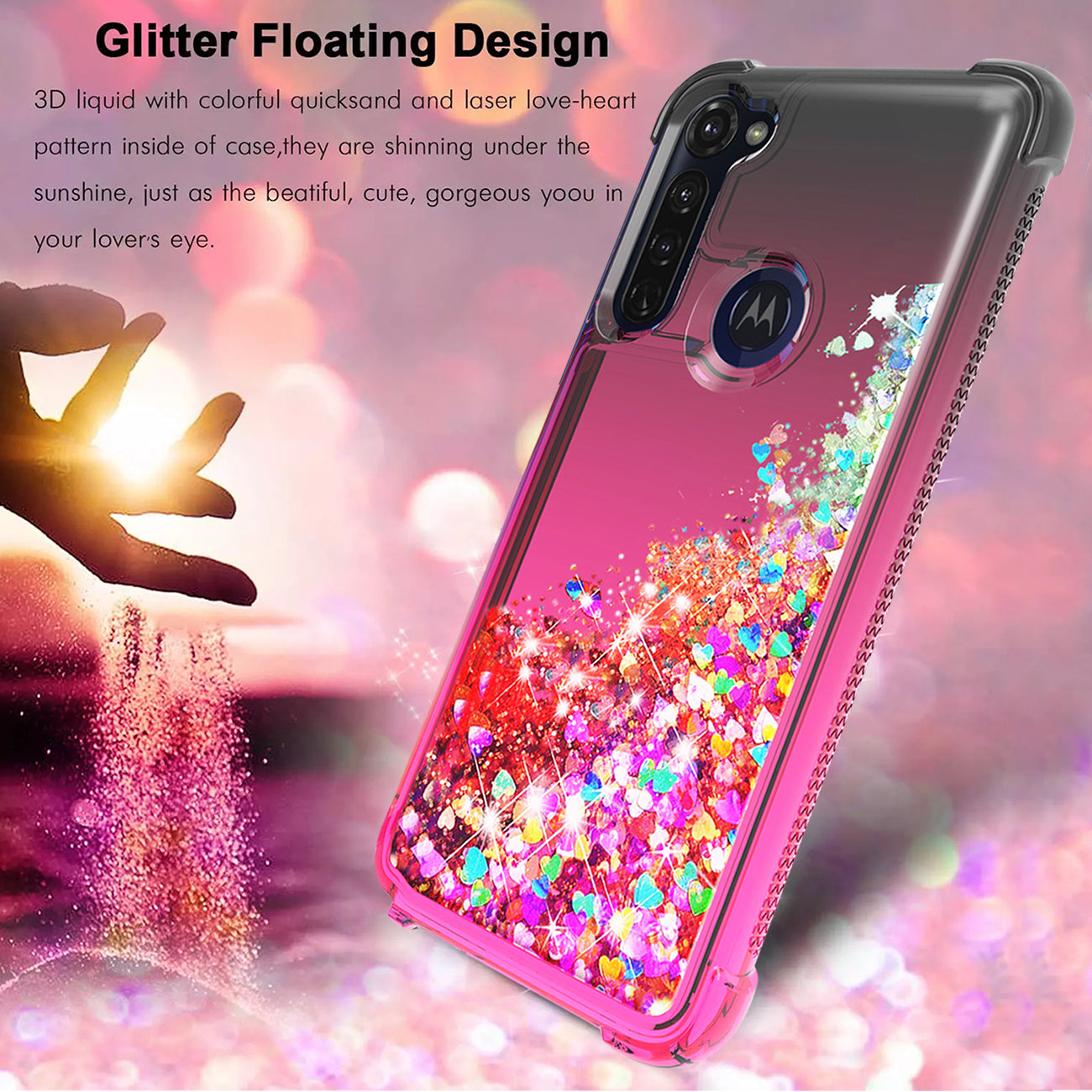 Case Bumper Shiny Flowing Glitter Liquid Motorola G Stylus Black Color