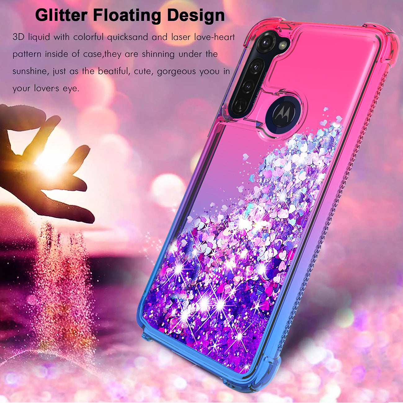Case Bumper Shiny Flowing Glitter Liquid Motorola G Stylus Pink Color